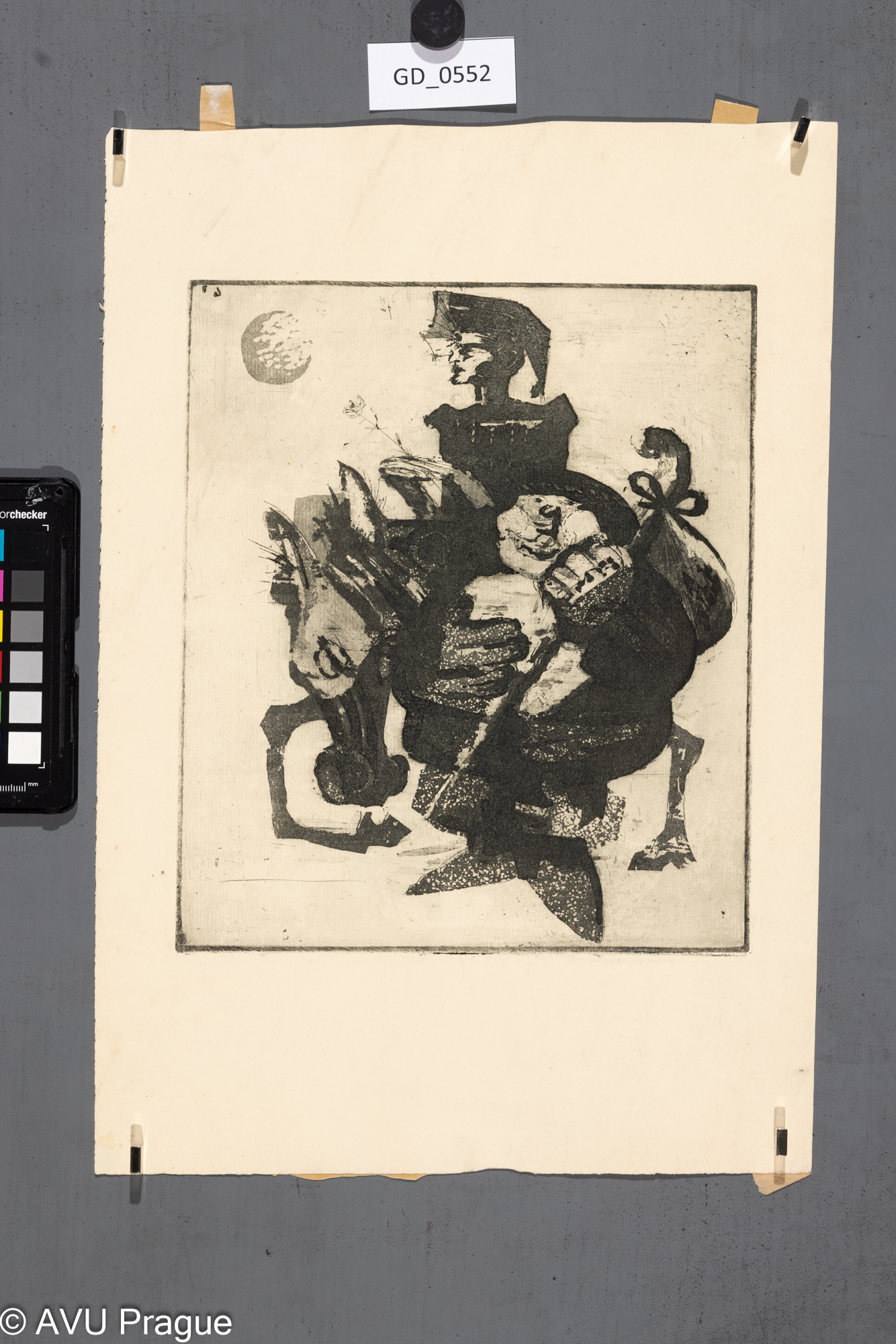 nezjišteno, Jezdec na koni s průvodcem, 60.léta, Akvatinta,25,3 x 21,4, 39 x 26,8