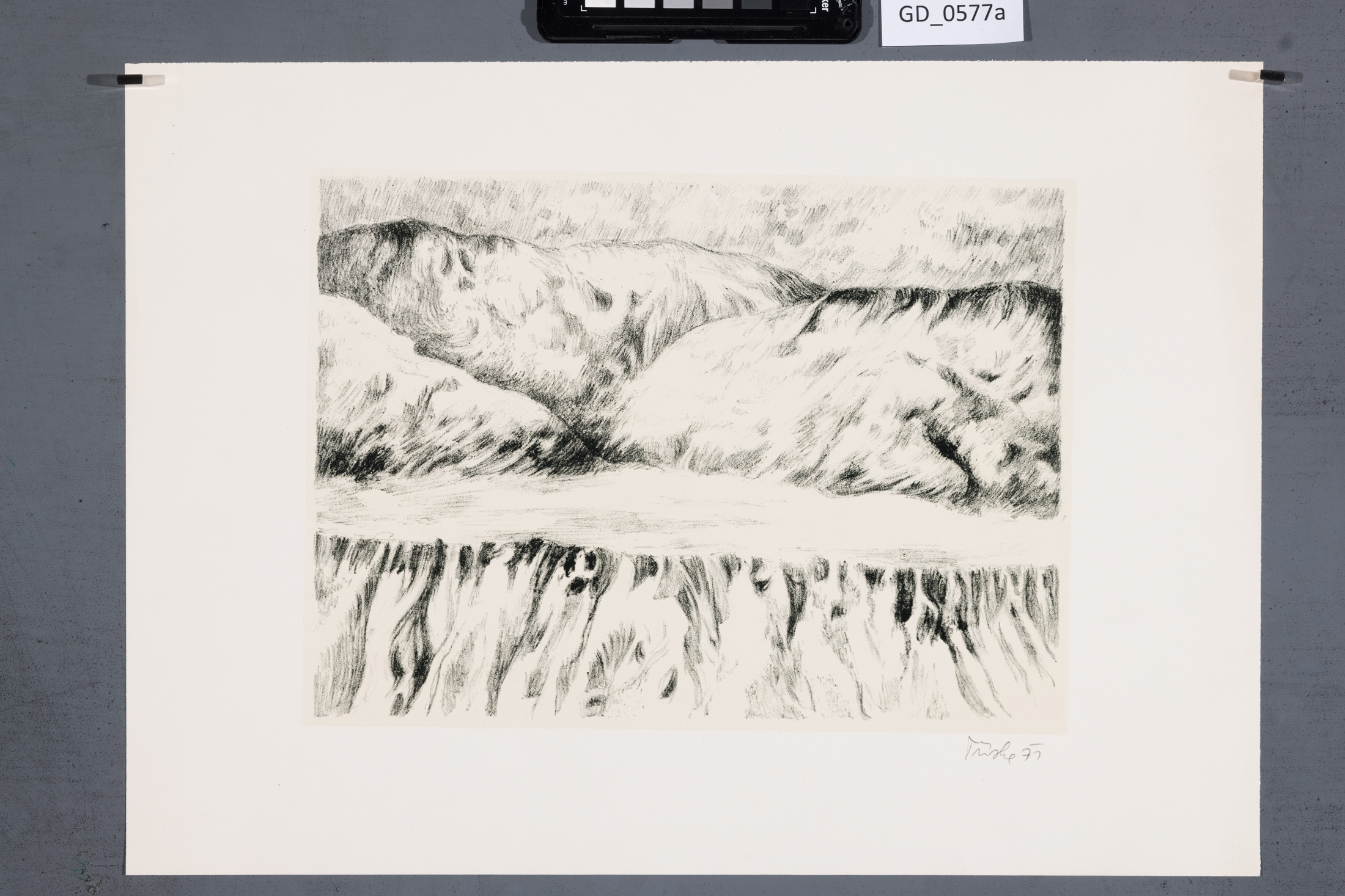 Ivan Tříska, Krajina s pohořím,1971, Litografie - podtisk, 21,5 x 29,5, 31,7 x 43,8, Čepelák
