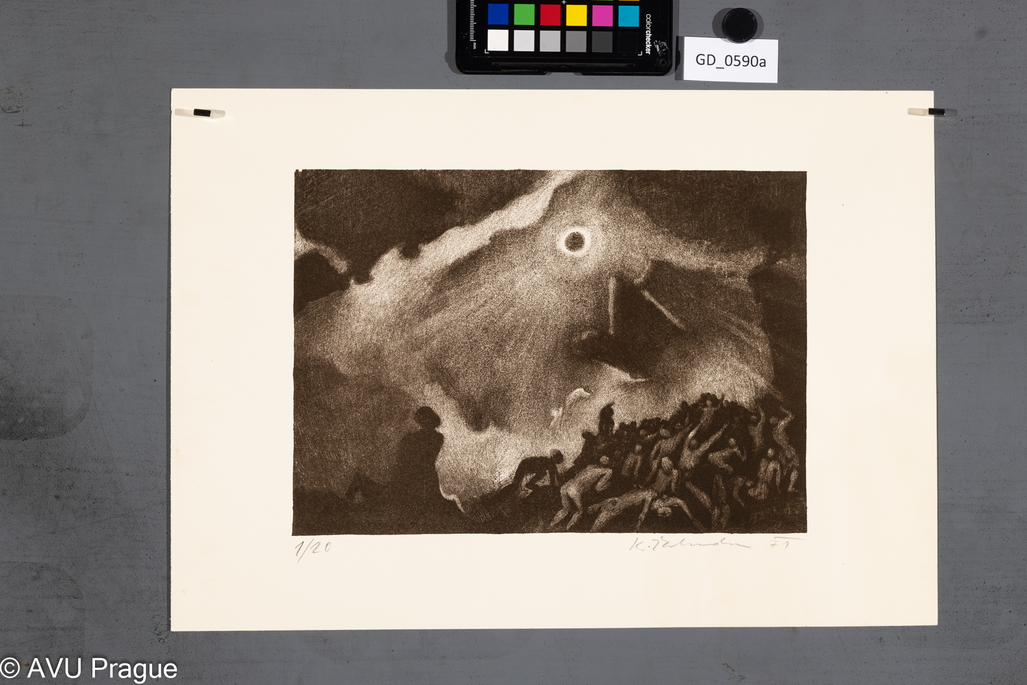 Karel Žaluda, Maxim Gorkij Danko - Ilustrace - zatmění,1971, Litografie - škrábaná,21,1 x 29,2, 30,9 x 44,2, Čepelák