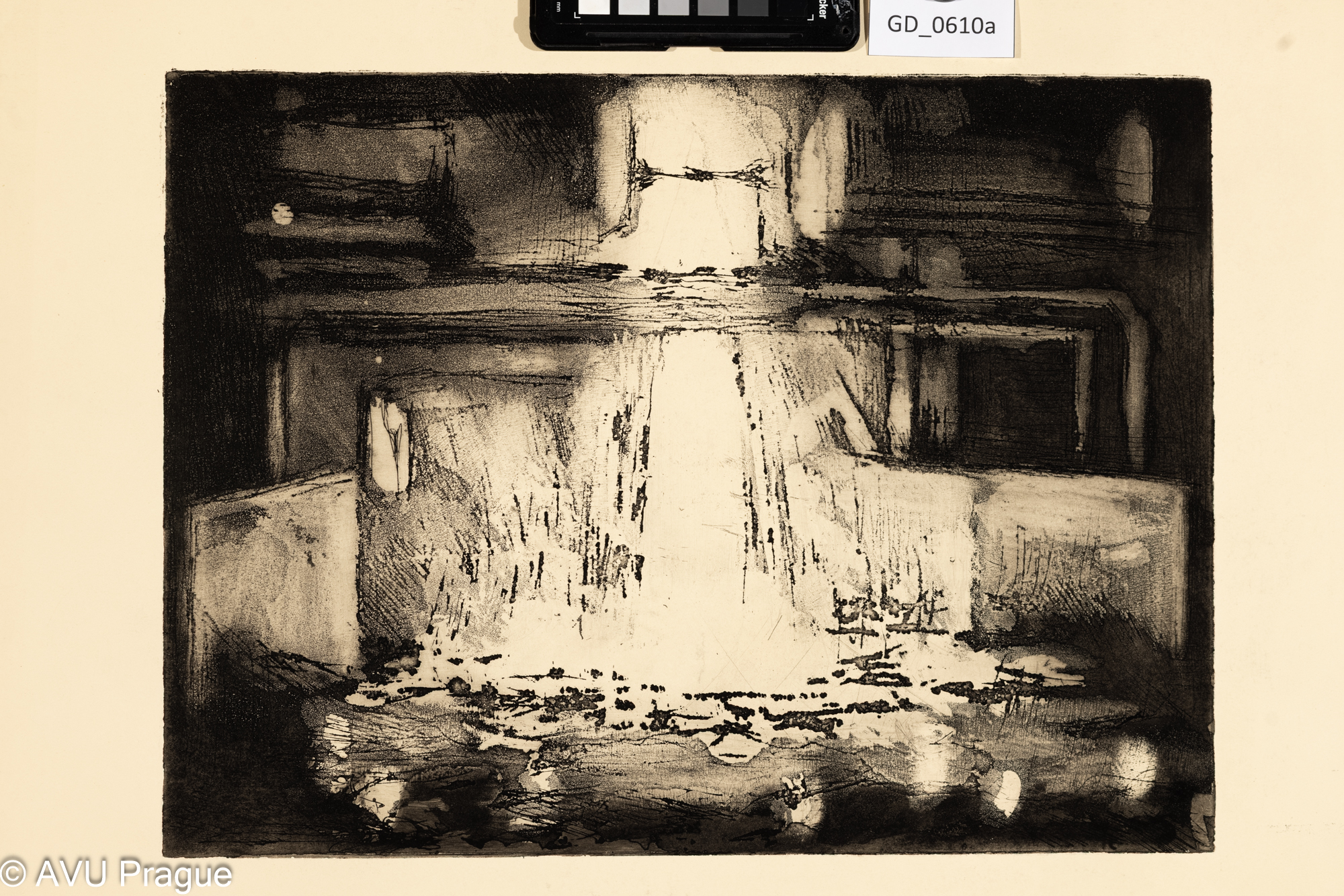 Vladimír Neuwirt, V továrně - vysoká pec, Lept / akvatinta,29,5 x 39,8, 43,3 x 52,4, Čepelák