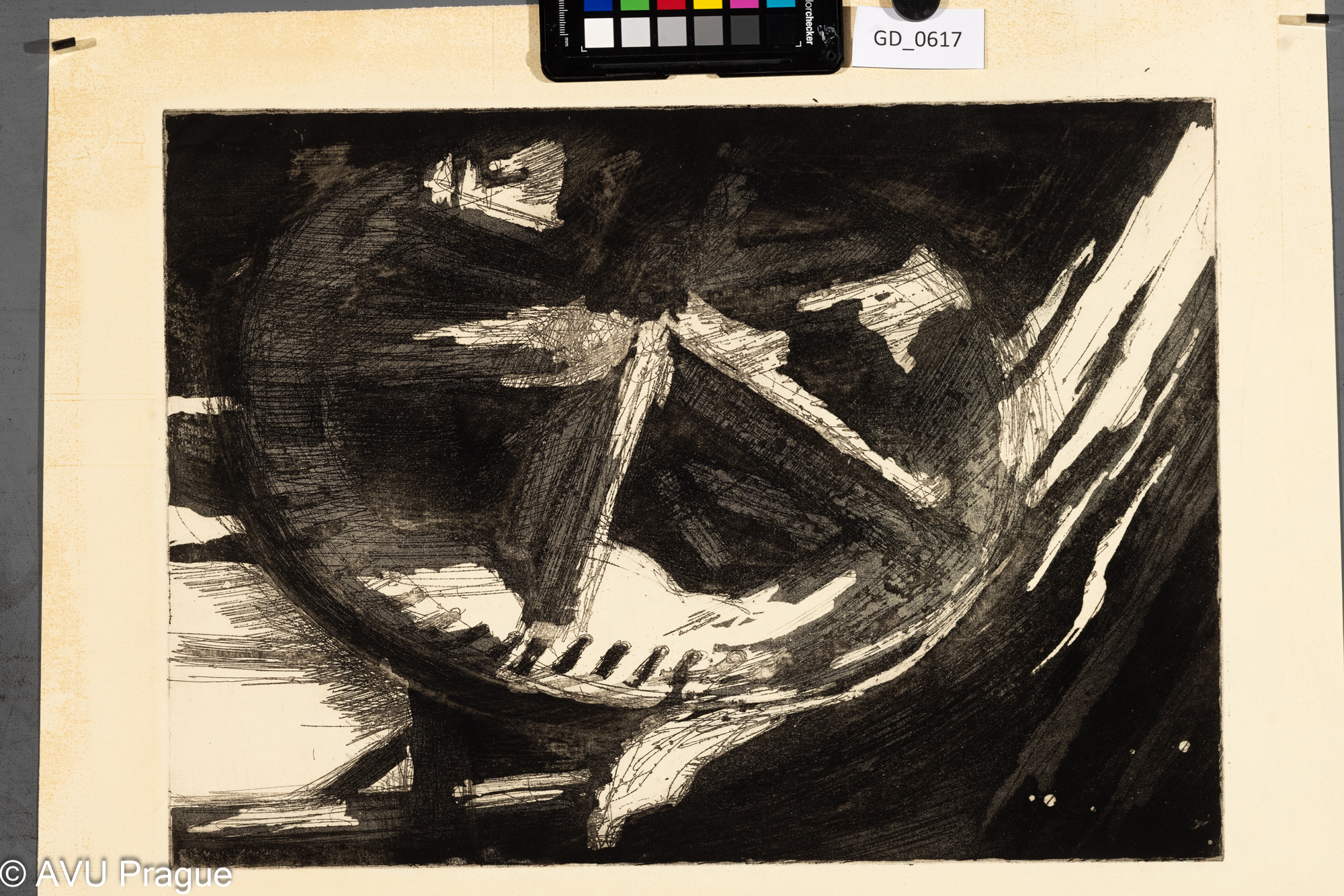 Vladimír Neuwirt ?, Pohled do pánve / Pánev, Lept / akvatinta,31,1 x 43,3, 42,3 x 53,9, Čepelák