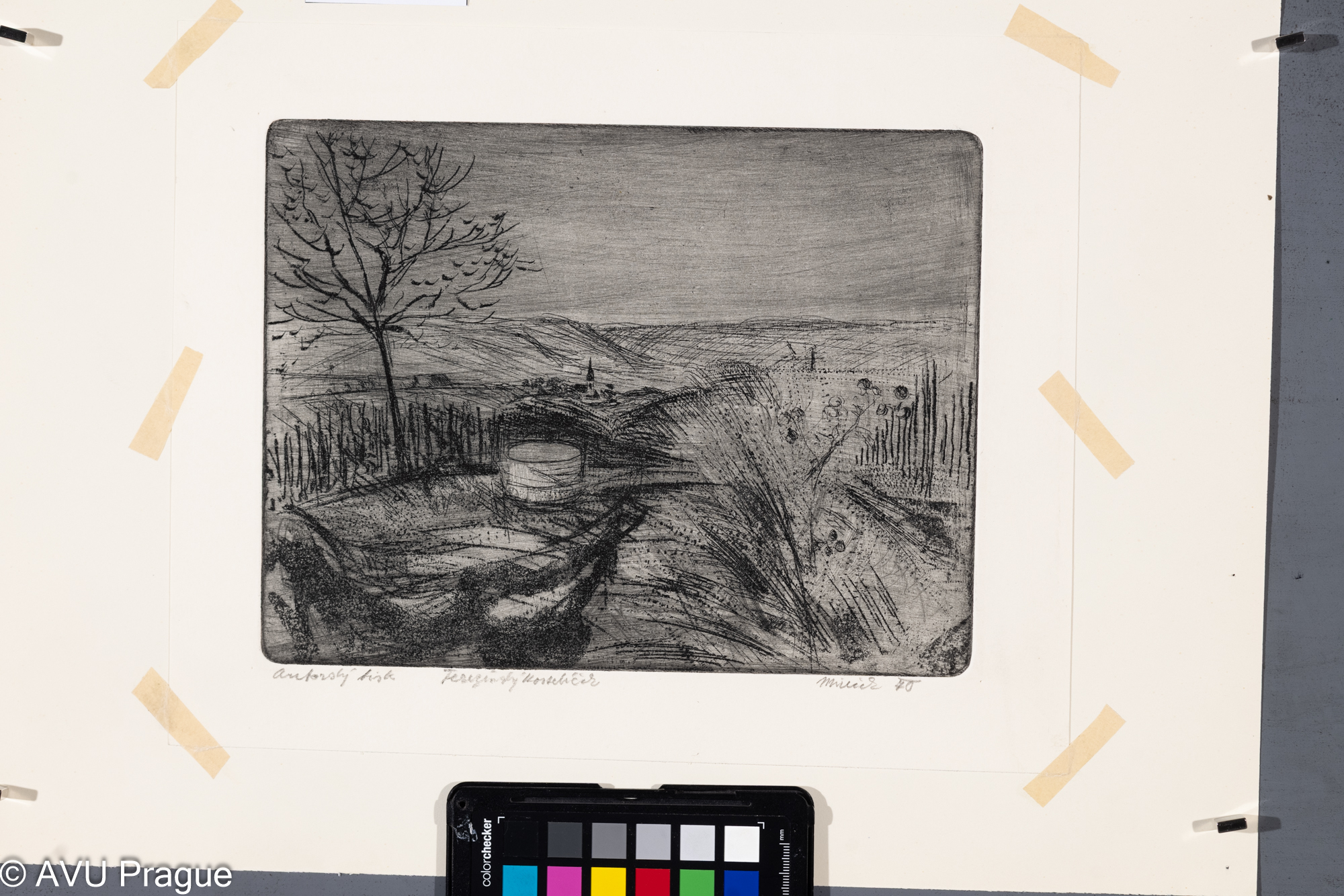 Miroslav Bravenec, Terezínský kostelíček, 1970, Lept , 18,5 x 24,8, 24,8 x 30,3, Čepelák