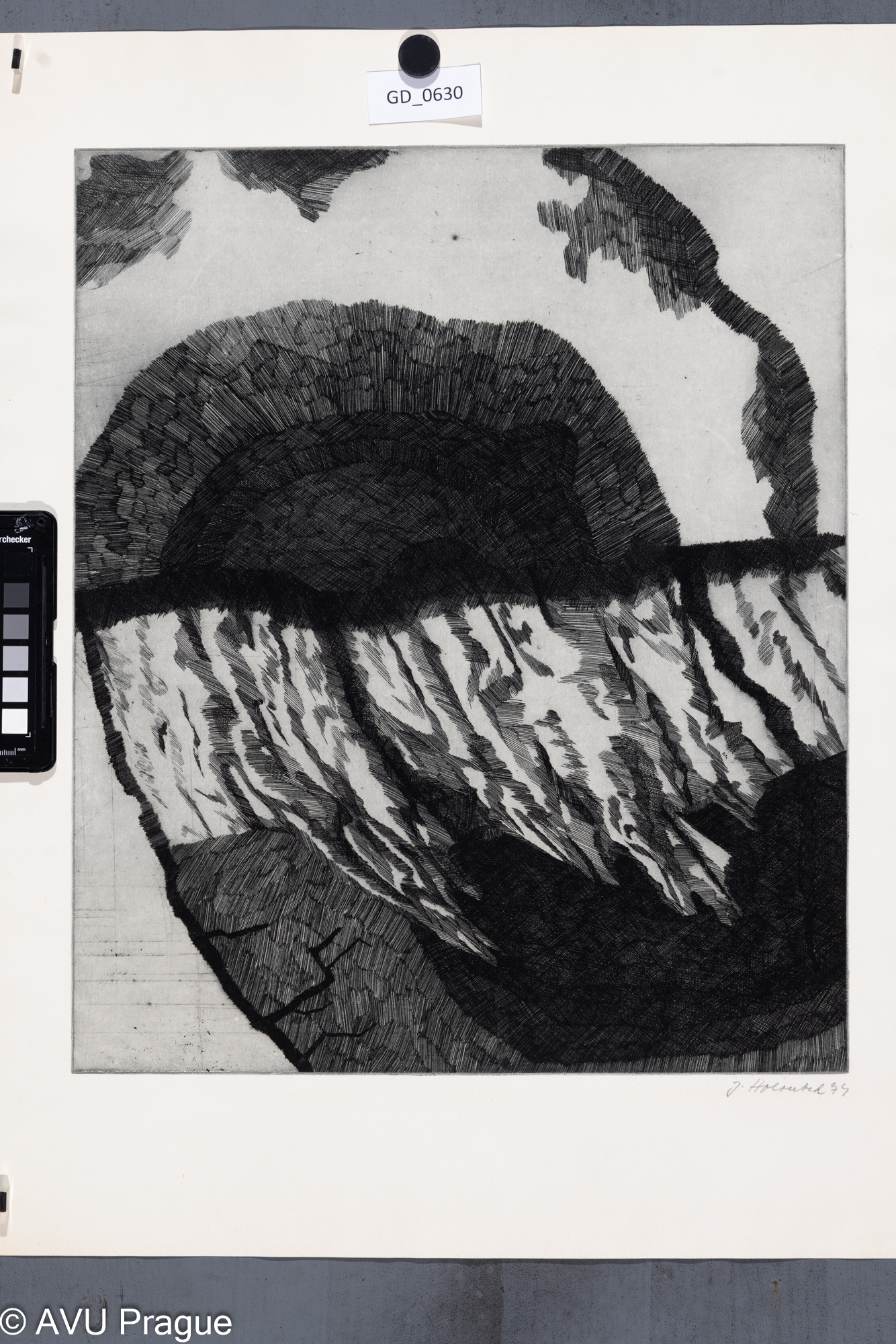 Jan Holoubek, Abstraktní motiv I.,1974, Lept, 44,4 x 36,9, 58,8 x 47,8 Čepelák