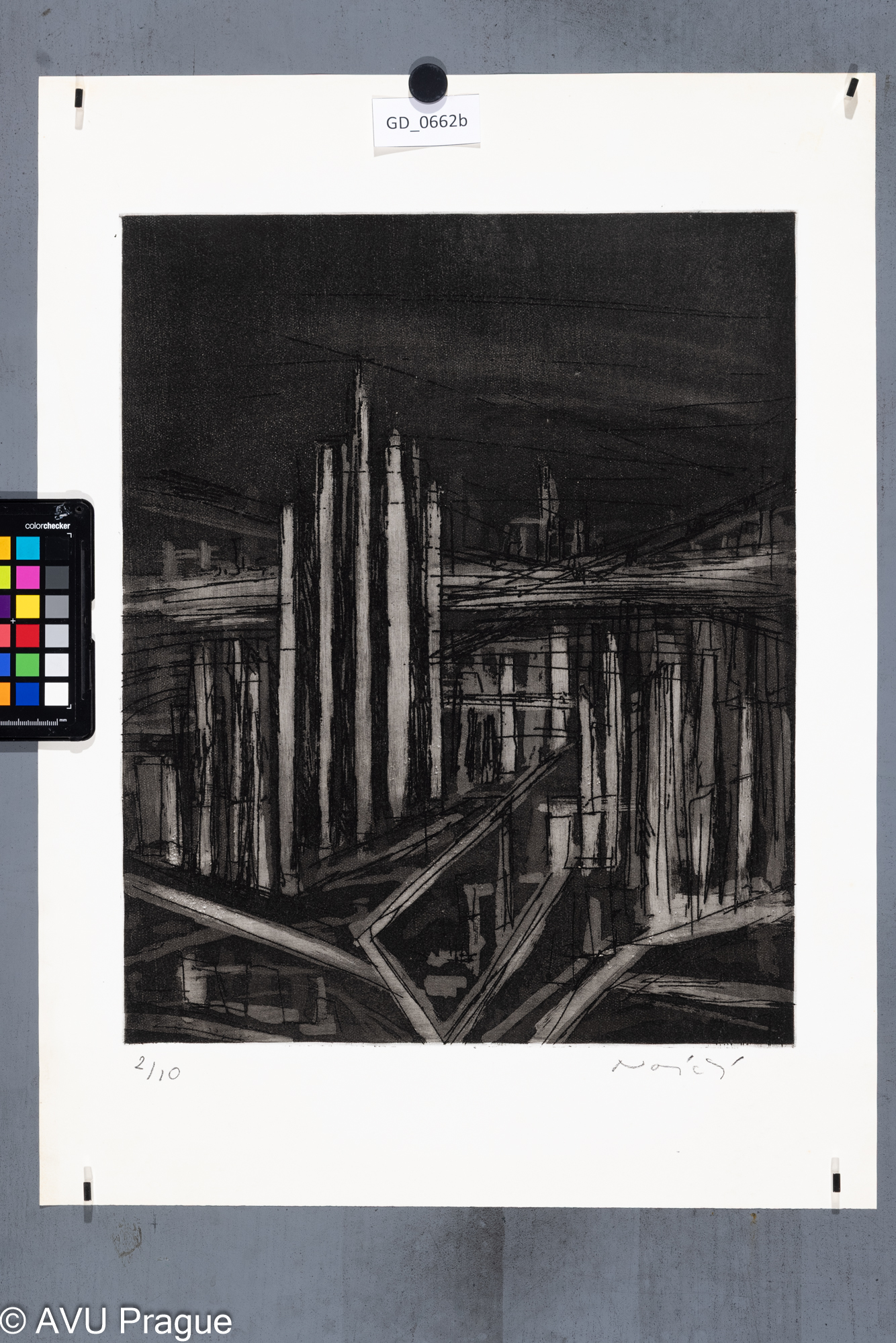 Zuzana Nováčková, Futuristické město, Lept / akvatinta, 44,3 x 35,58,5 x 43,2, Čepelák