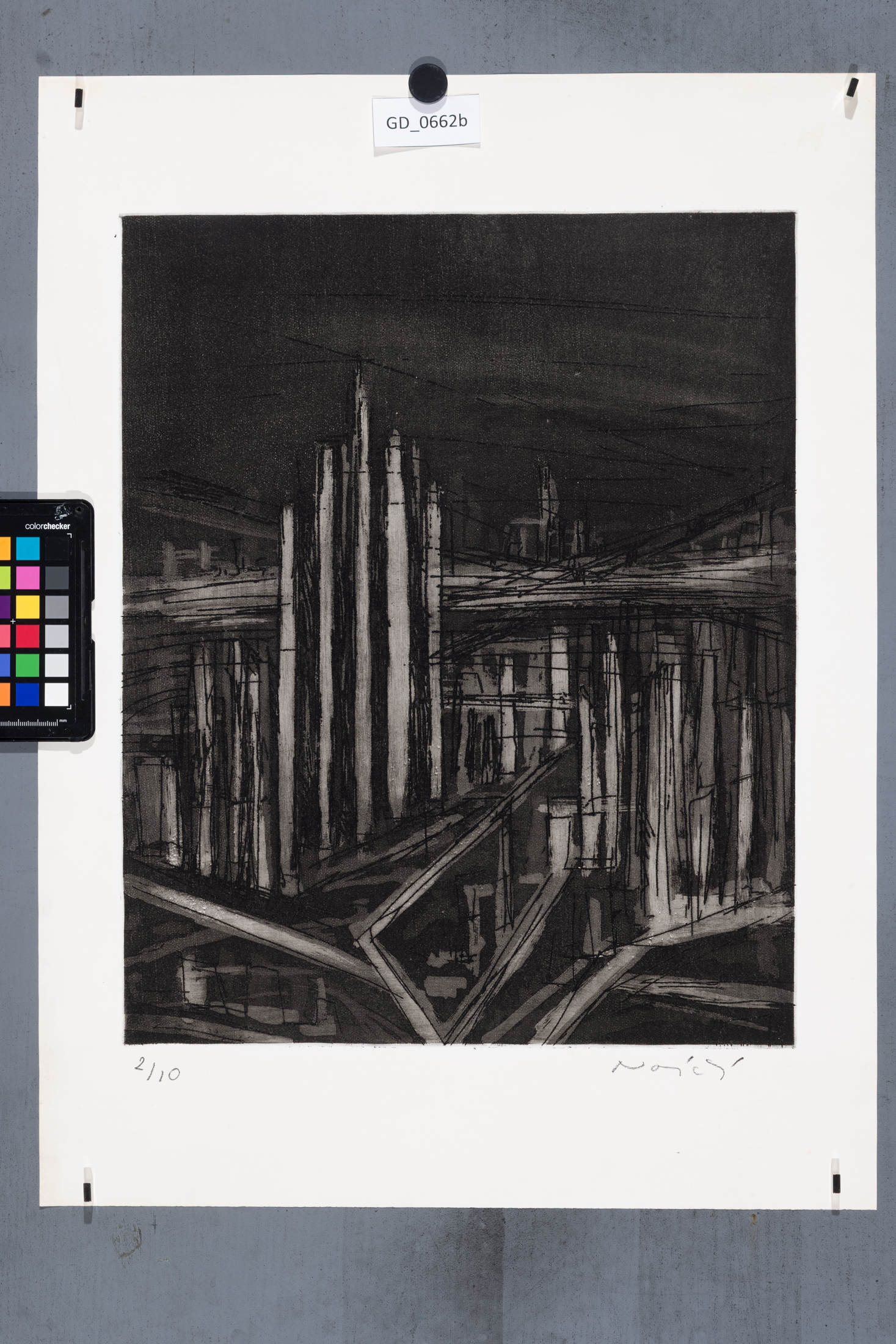 Zuzana Nováčková, Futuristické město, Lept / akvatinta, 44,3 x 35,58,5 x 43,2, Čepelák