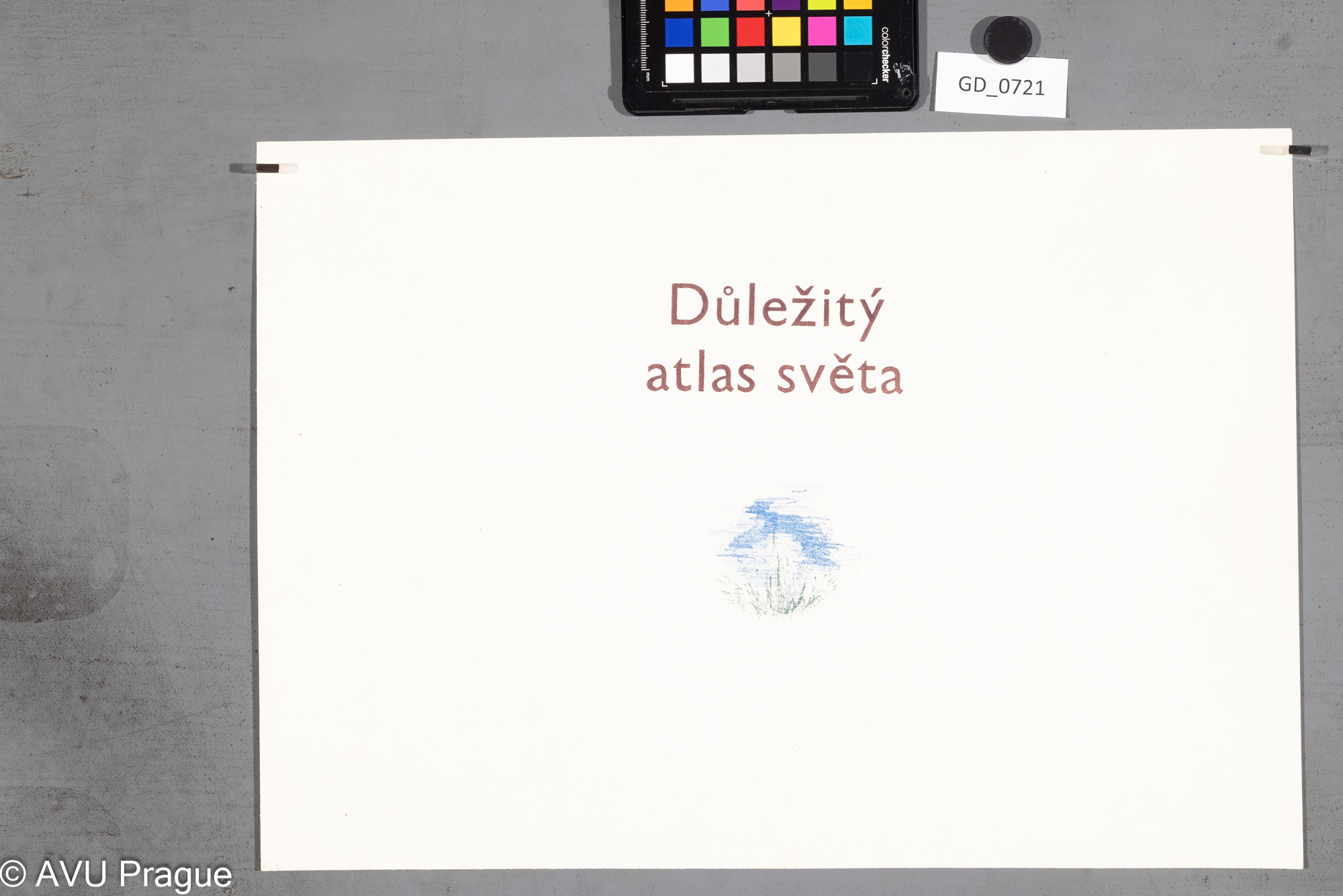 Zuzana Nováčková ?, Důležitý atlas světa titul, 70. léta, Litografie 3 barvy , 14,3 x 11, 30,9 x 44,Čepelák