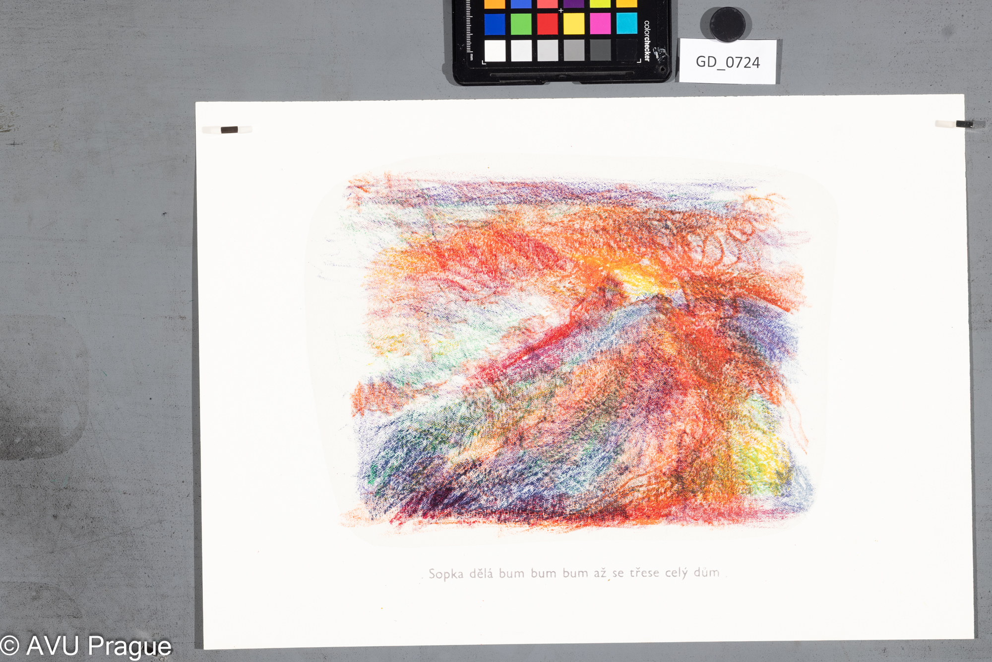 Zuzana Nováčková ?, Důležitý atlas světa - Sopka dělá bum...,Litografie 4 barvy , podtisk,24,3 x 29,9, 31,4 x 43,4,Čepelák