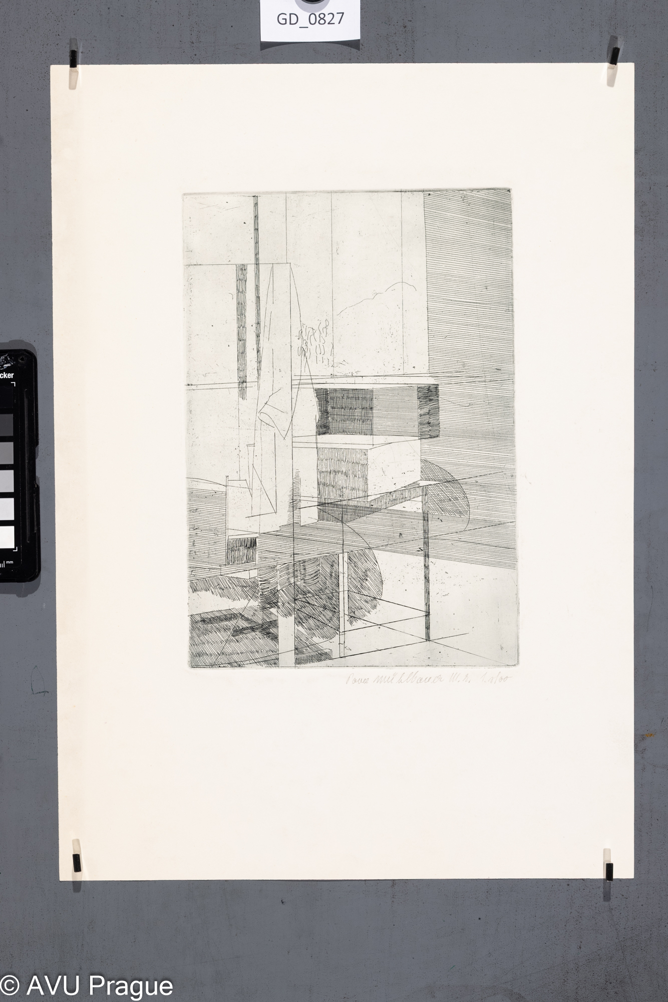 Pavel Mühlbauer, Zátiší s pláštěm,kolem 1973, Lept, 25,7 x 18, 44 x 30,9,Smetana