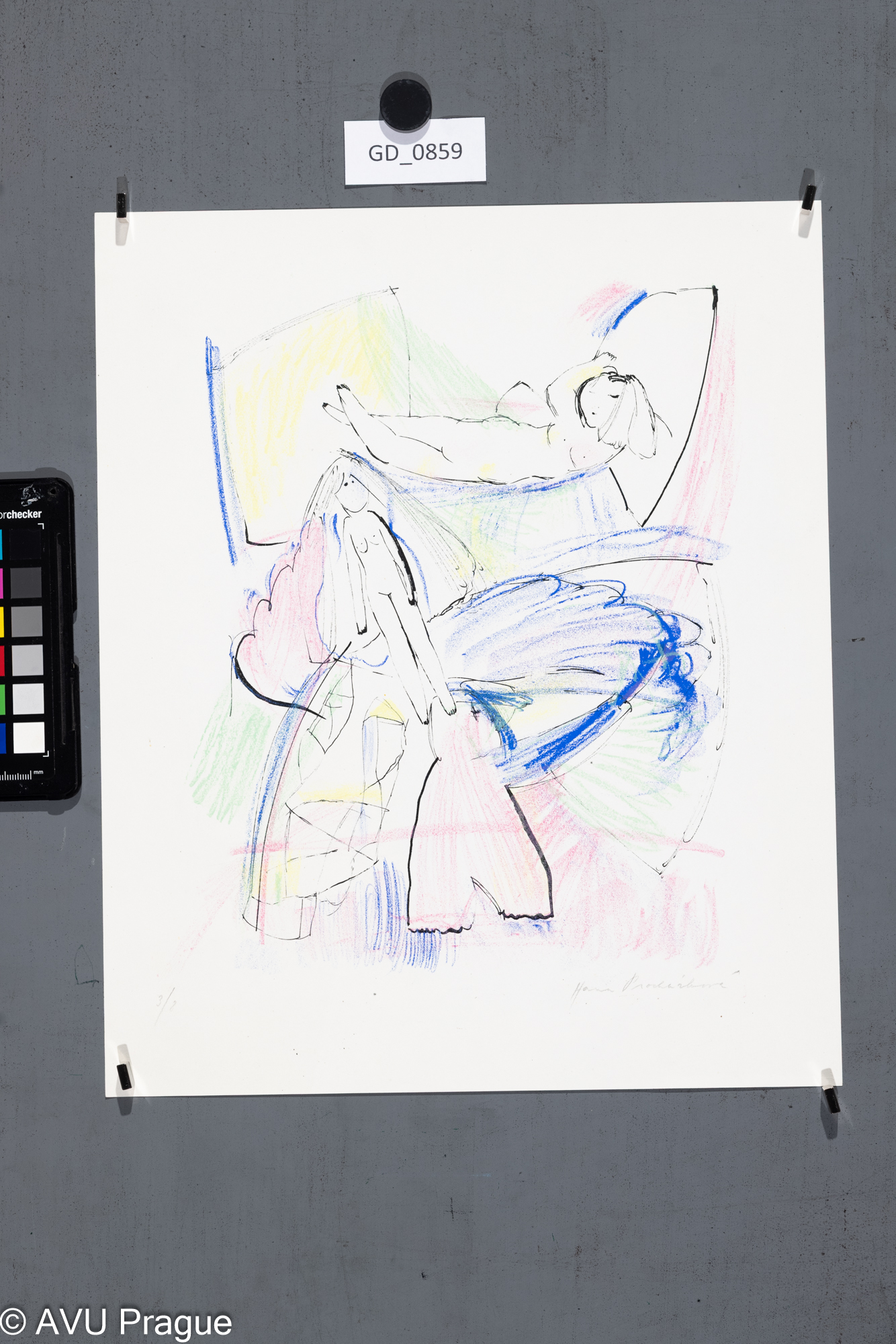 Hana Procházková, Dvě ženy, 3/8, 70.léta, Litografie, pět barev, 28,2 x 21, 34,3 x 28,5,Fišárek