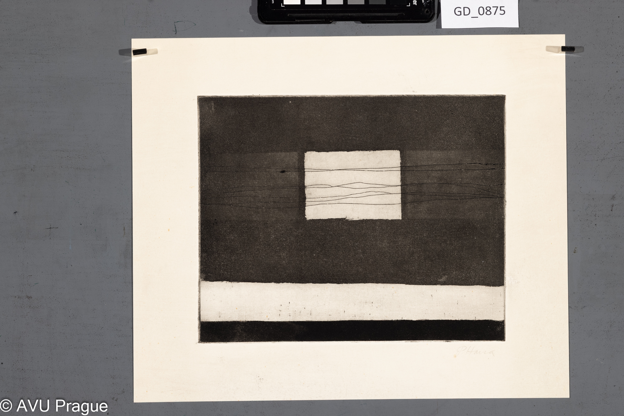 Petr Hana, Abstraktní kompozice, Lept / akvatinta, 17,5 x 21,7,25,6 x 30,1, Souček