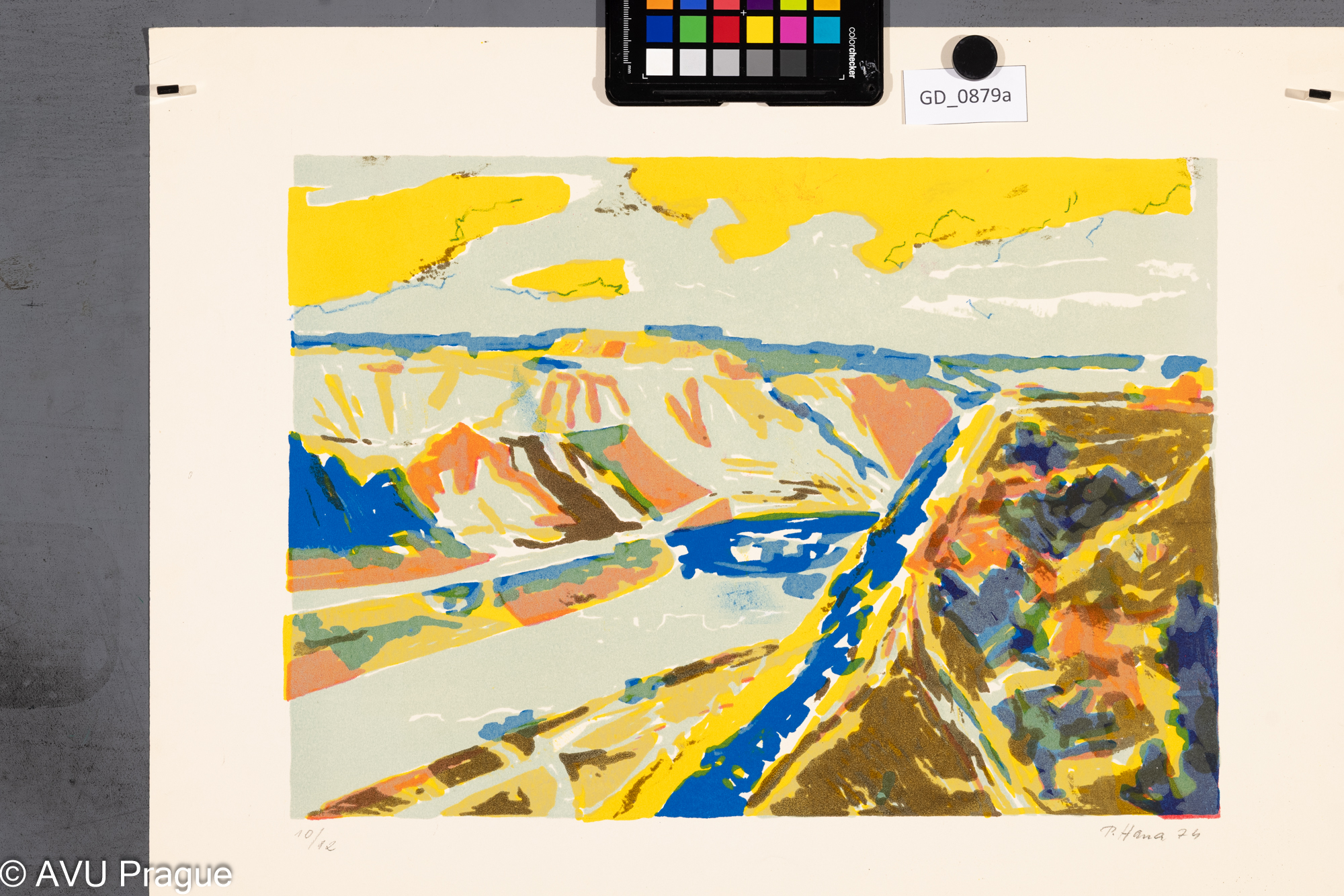 Petr Hana, Krajina, 1974, Litografie - čtyři barvy, 29,8 x 41,6,    44,1 x 53,9, Souček