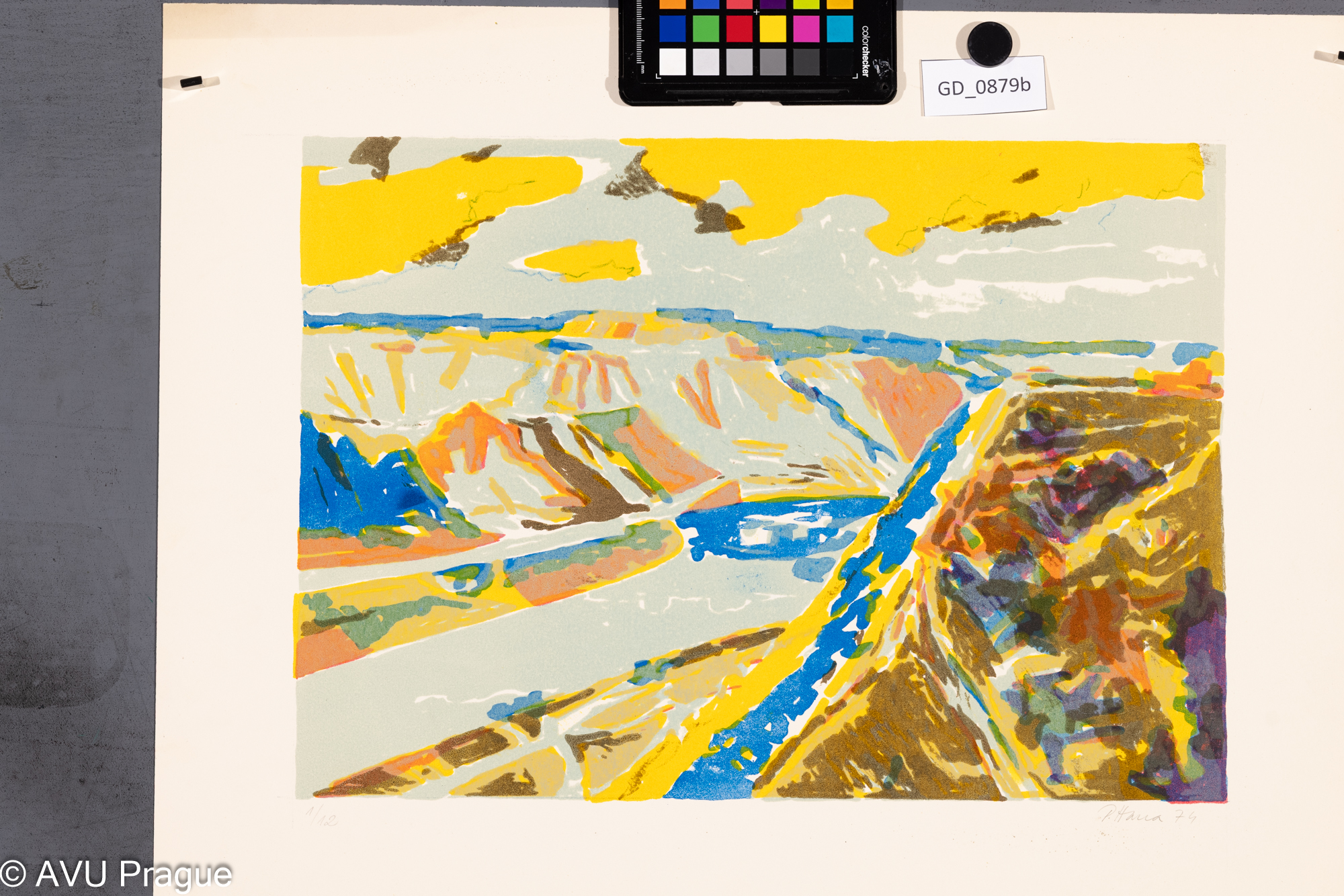 Petr Hana, Krajina, 1974, Litografie - čtyři barvy, 29,8 x 41,6, 44 x 54,Souček