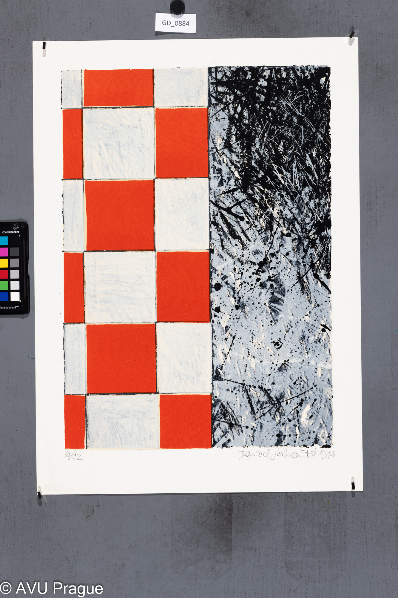Eduard Halberštát, Abstrakce, 1973, Litografie - čtyři barvy,    51 x 36, 60,9 x 44, Smetana