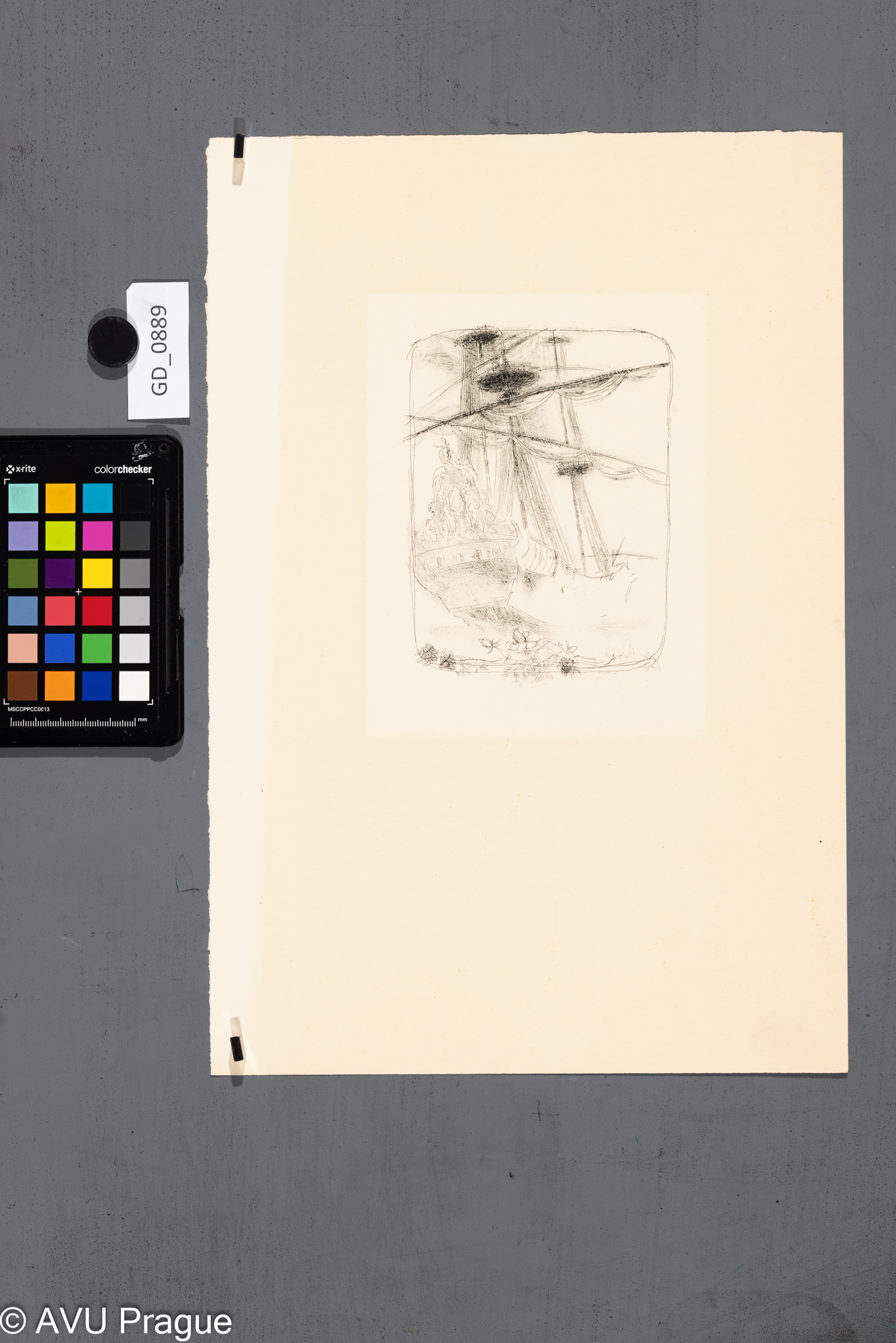 nezjištěnoIlustrace - loď, koráb s ružemi, Litografie, 14 x 10,3,37,5 x 25,5