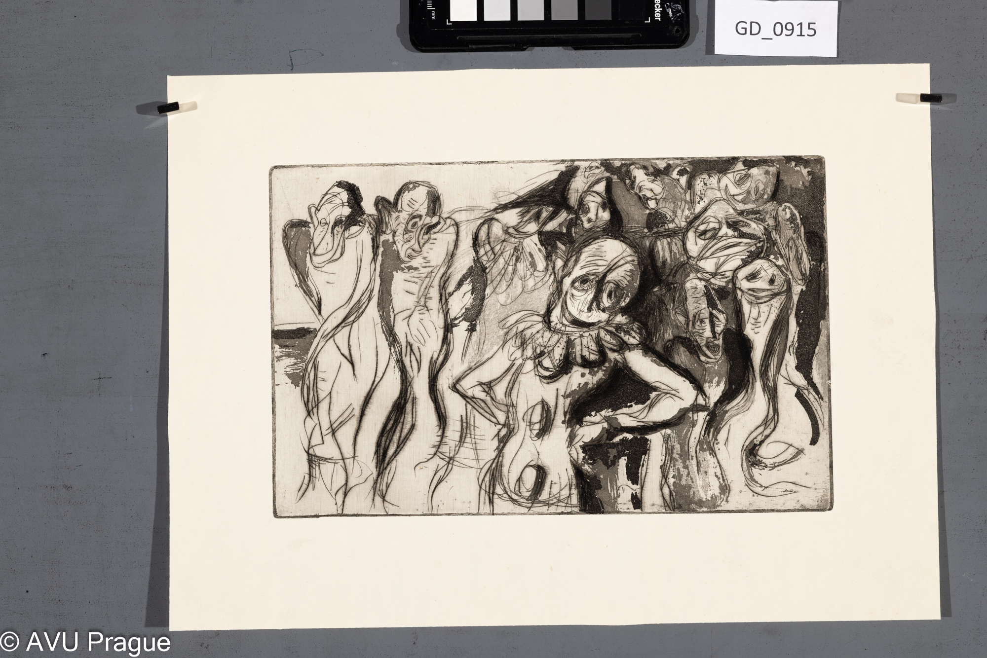 nezjištěno, Figury  - maškarní bál, lept / akvatinta, 15,8 x 25,24,8 x 34,1