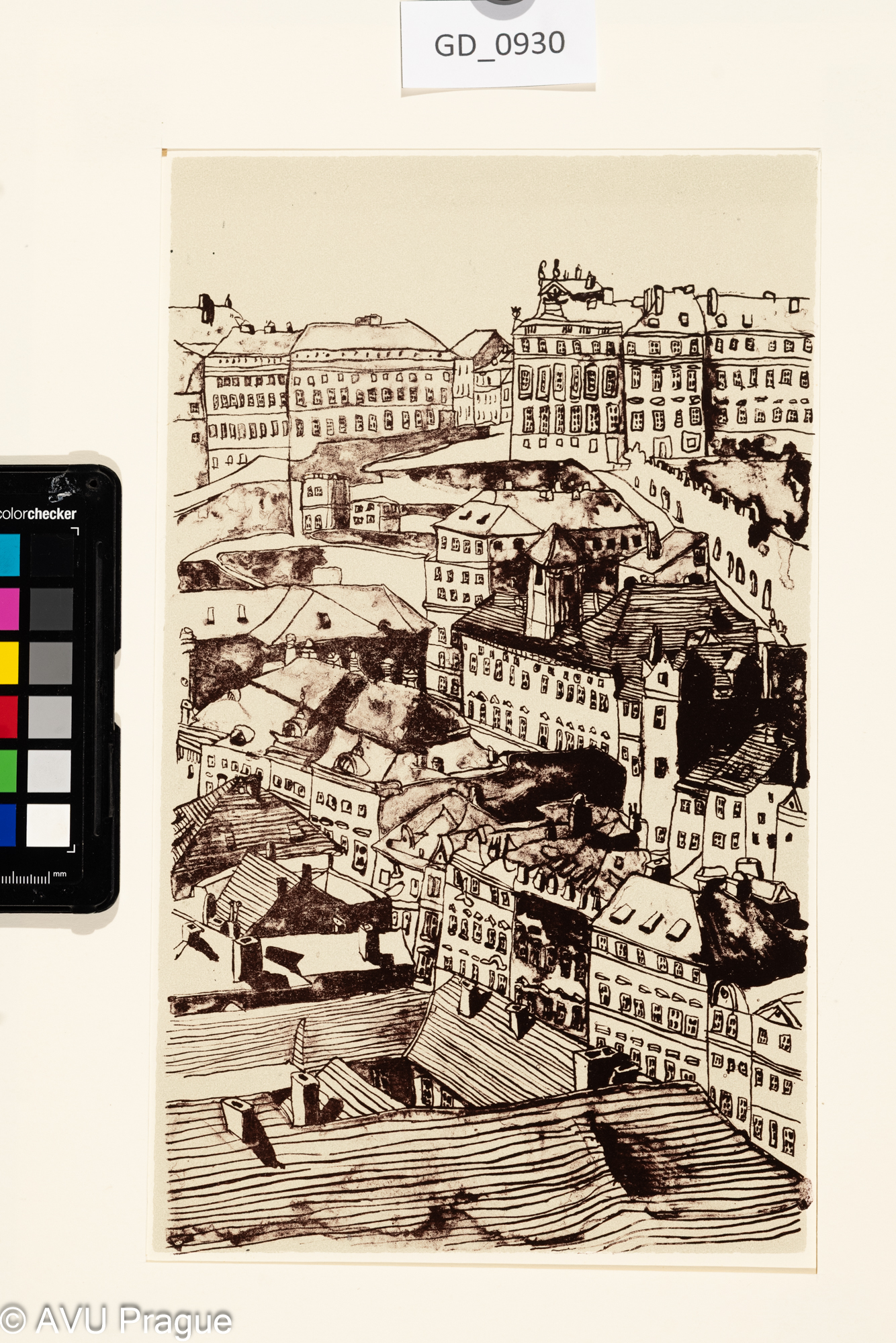 Petr Kadlec, Hradčany od Strahova, Litografie - tuž - podtisk, 30,7 x 18,1, 38 x 25,6,Čepelák