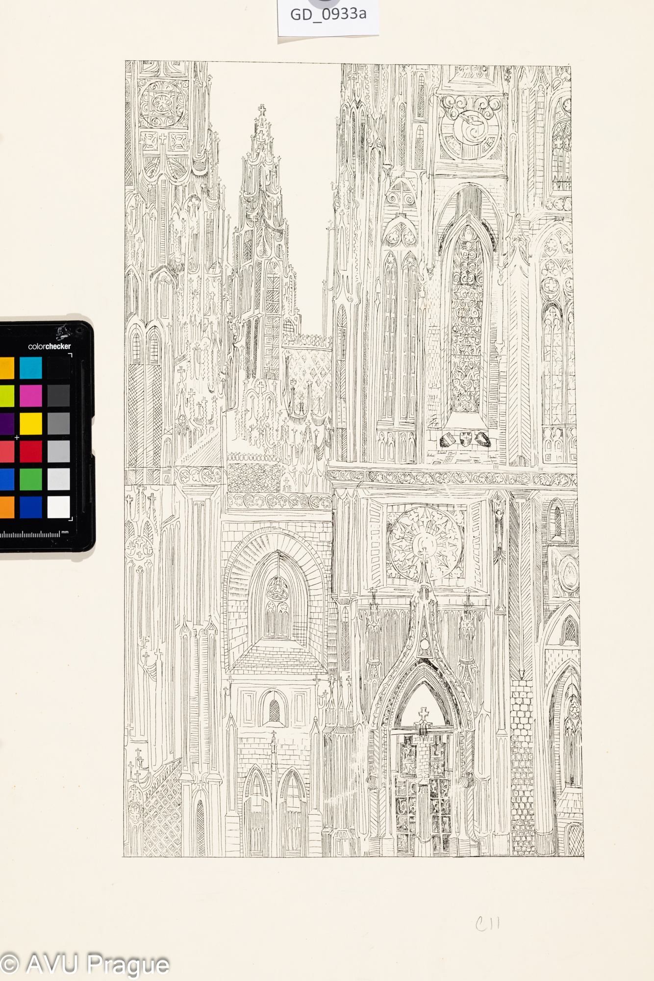 nezjištěno, Gotický chrám,Litografie, 42,6 x 24,7, 62,3 x 43,9