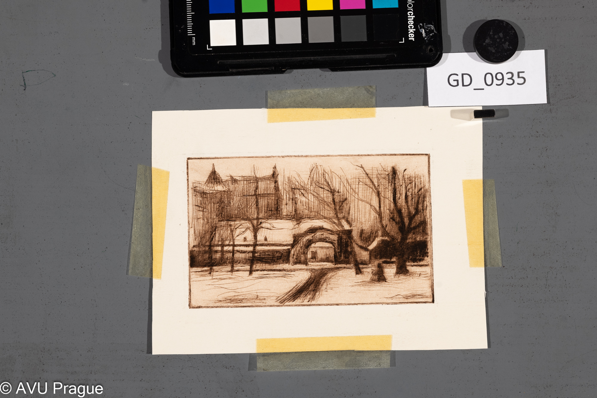 nezjištěno, Kampa, 60 léta ?,Suchá jehla, 6,8 x 11,2, 11,3 x 15,3