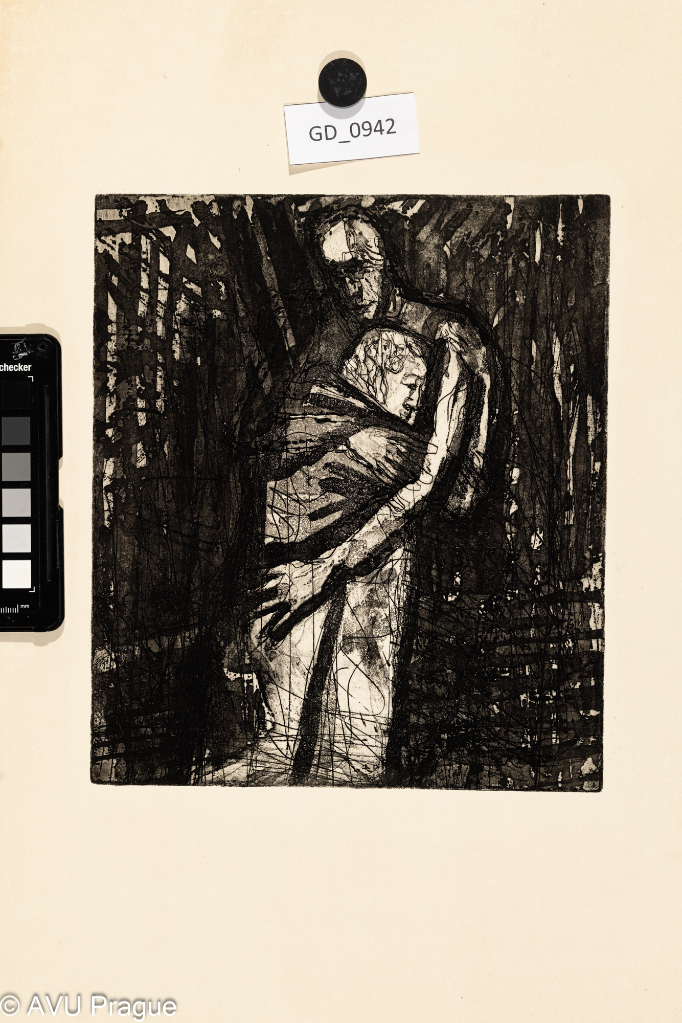 nezjištěno, Dvojice v objetí,Lept / akvatinta, 24,9 x 21,6,49,7 x 34,3