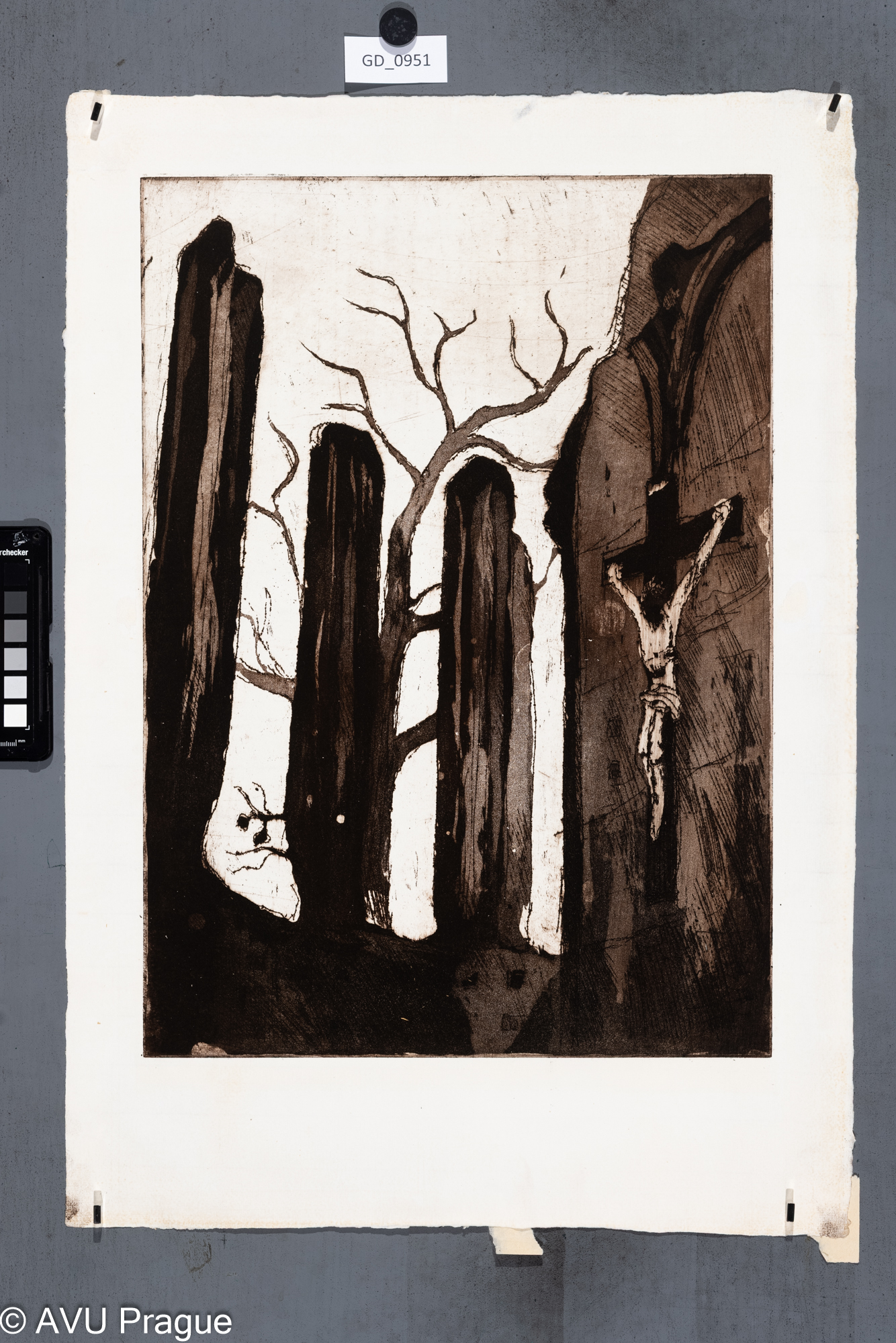 nezjištěno, stromy s ukřižovaným Kristem, Lept / akvatinta, 46,9 x 33,3, 60,5 x 41,6