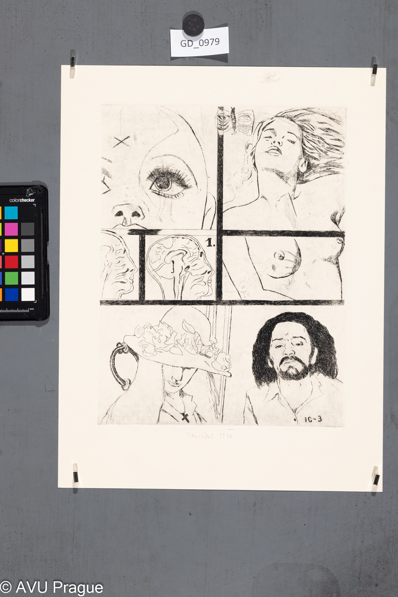 Hlaváček, Pop-artová figurální kompozice, 1974, Lept, 29,6 x 22,839,3 x 30
prověřit s Josefem Hlaváčkem - Čepelák