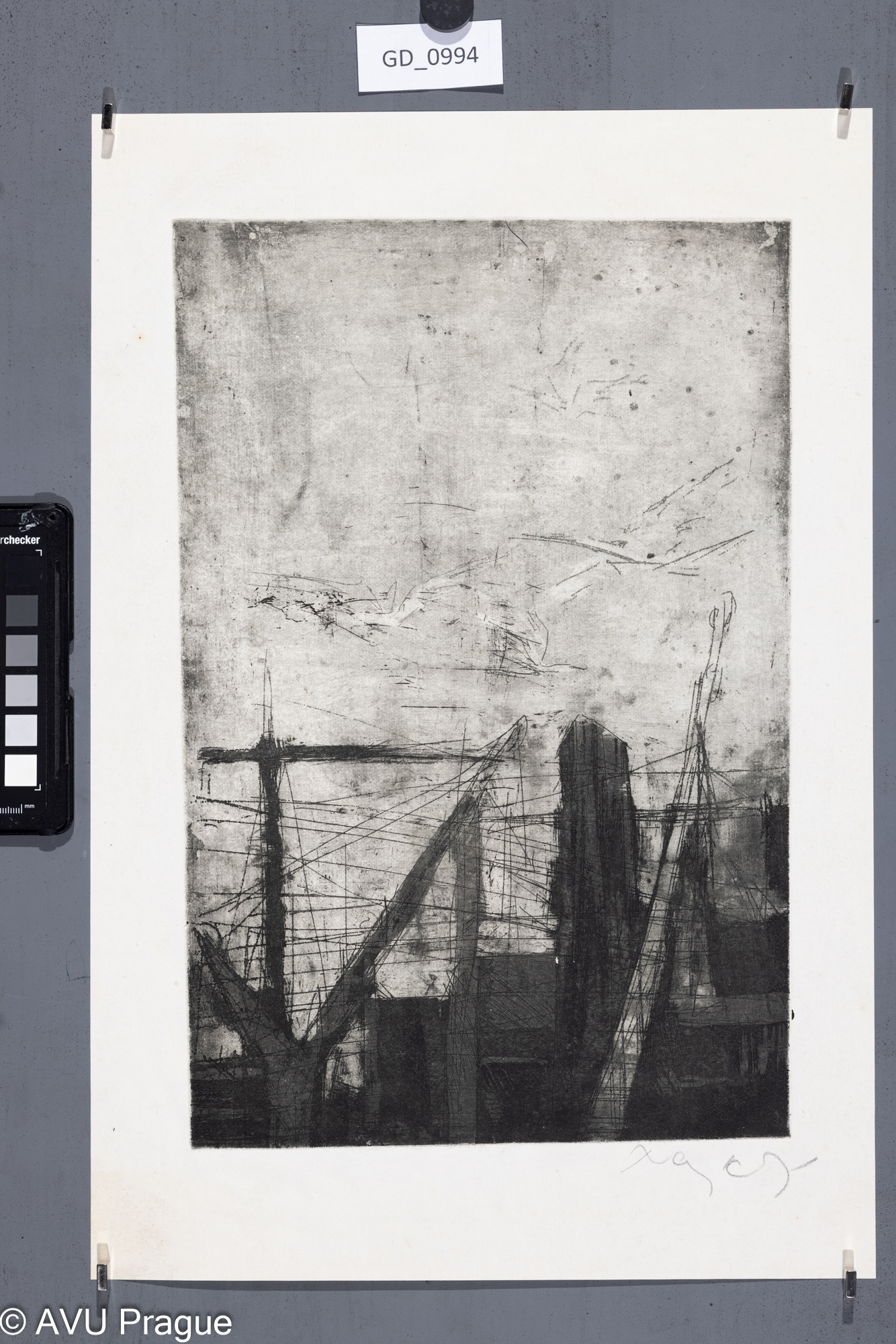 Zuzana Nováčková, Obloha se sloupy, Lept / akvatinta, 35 x25,43,9 x 29,4, Čepelák