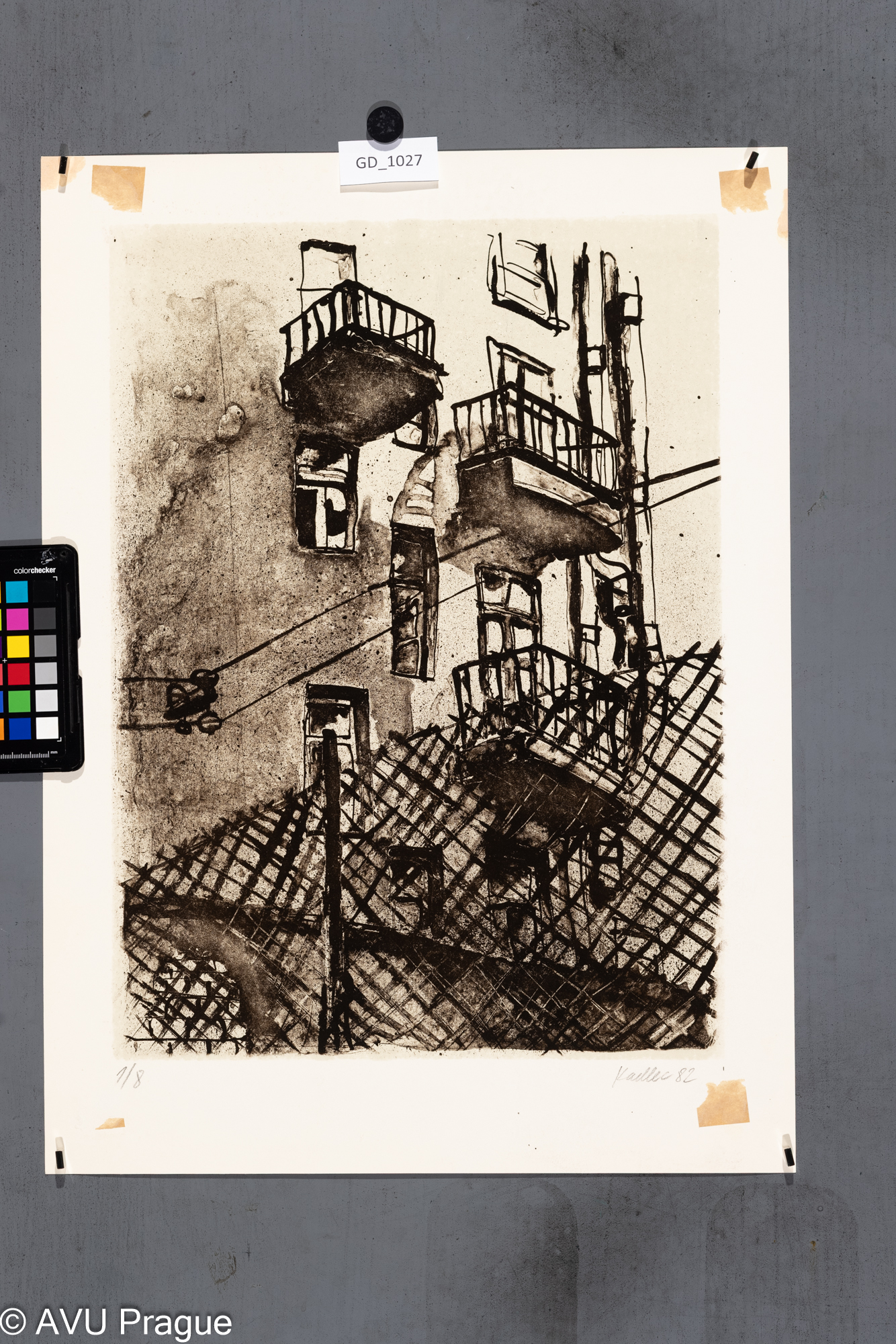 Petr Kadlec, Město, 1982, Litografie - tuž - podtisk,46,1 x 33,2, 56,4 x 41,2, Čepelák