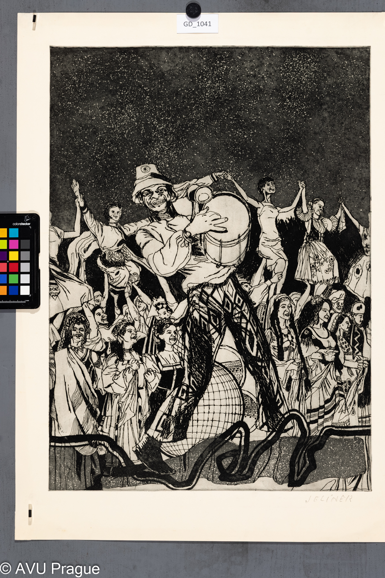 Bohdan Jelínek, Mezinárodní setkání mládeže, Lept / akvatinta,58,4 x 42,  69,1 x 50,8, Čepelák