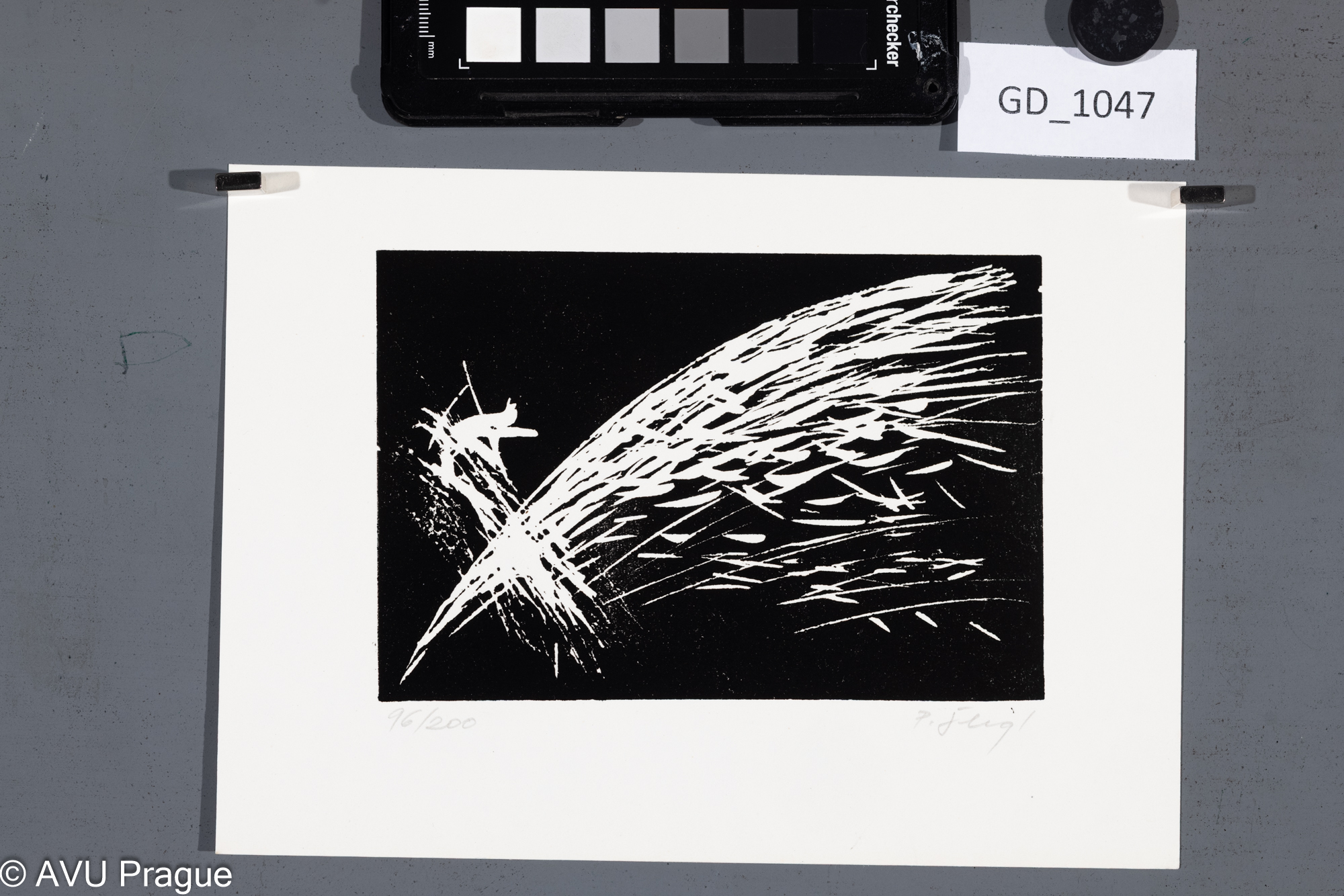 Pavel Šlégl, a bude v onen den světlo velké, 1988, Linoryt, 9,8 x 14,4, 15 x 21, Kolář, PF.