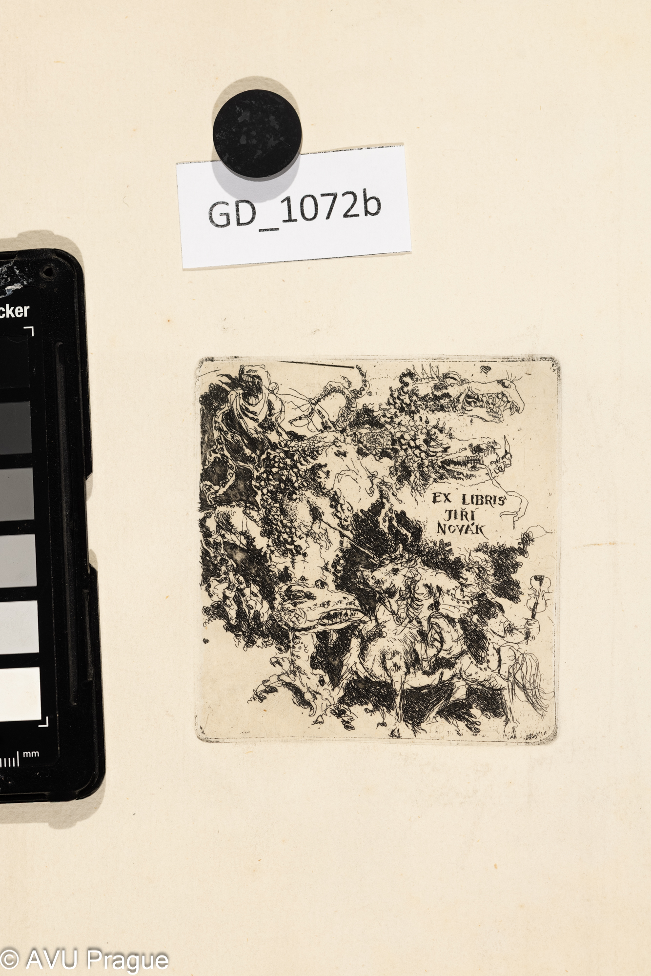 Ivana Kantůrková ?, Ex libris Jiří Novák, Lept, 8,8 x 8,2, 29,4 x 21,3,Čepelák