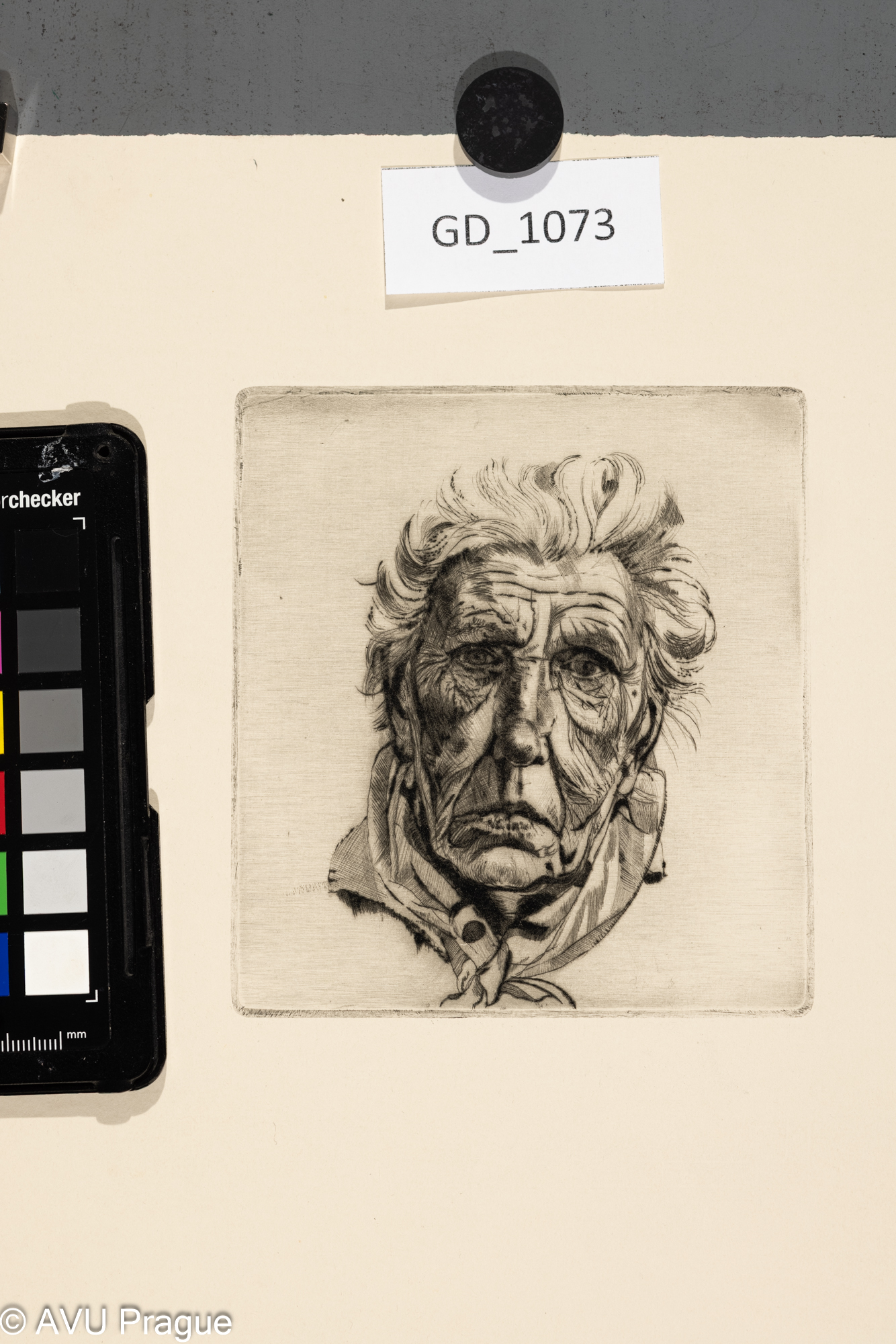 Ivana Kantůrková, Hlava stařeny,Suchá jehla, 10,8 x 10,9, 26,4 x 23,1, Čepelák