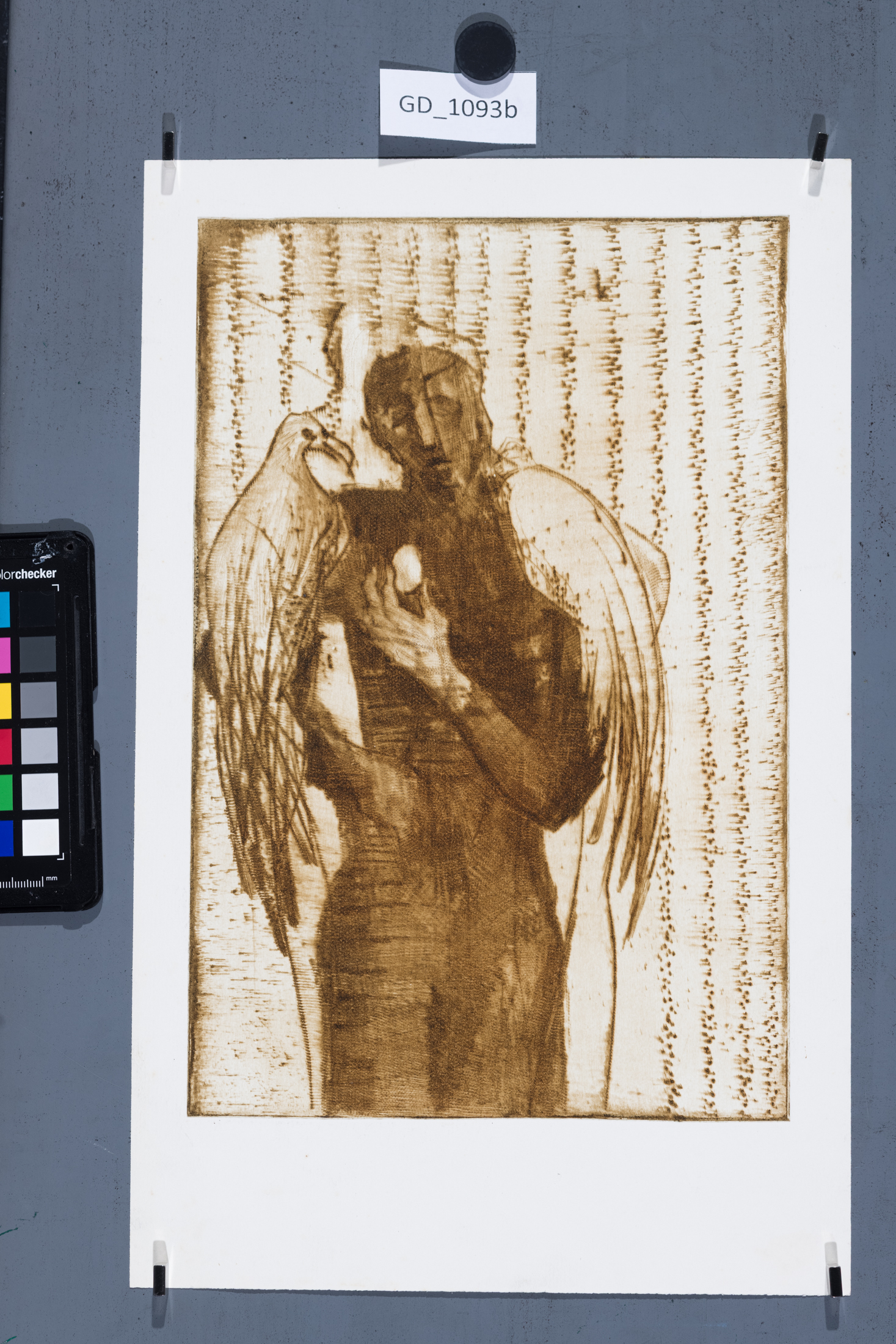 Radana Jařabáčová, Muž s ptáky a vejicem (Iluzionista), 1980,Suchá jehla, 29,2 x 19,5, 37,3 x 23,5, Čepelák