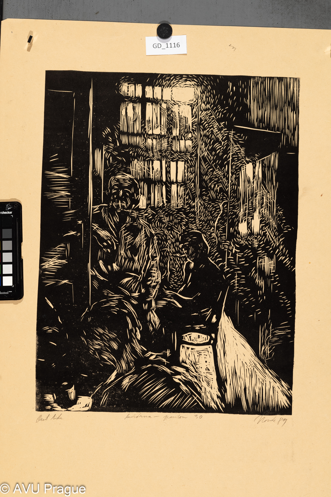 Petr Novák, Kuřárna - pavilon 30, 1989, Linoryt, 43,5 x 32,3,64,5 x 44,