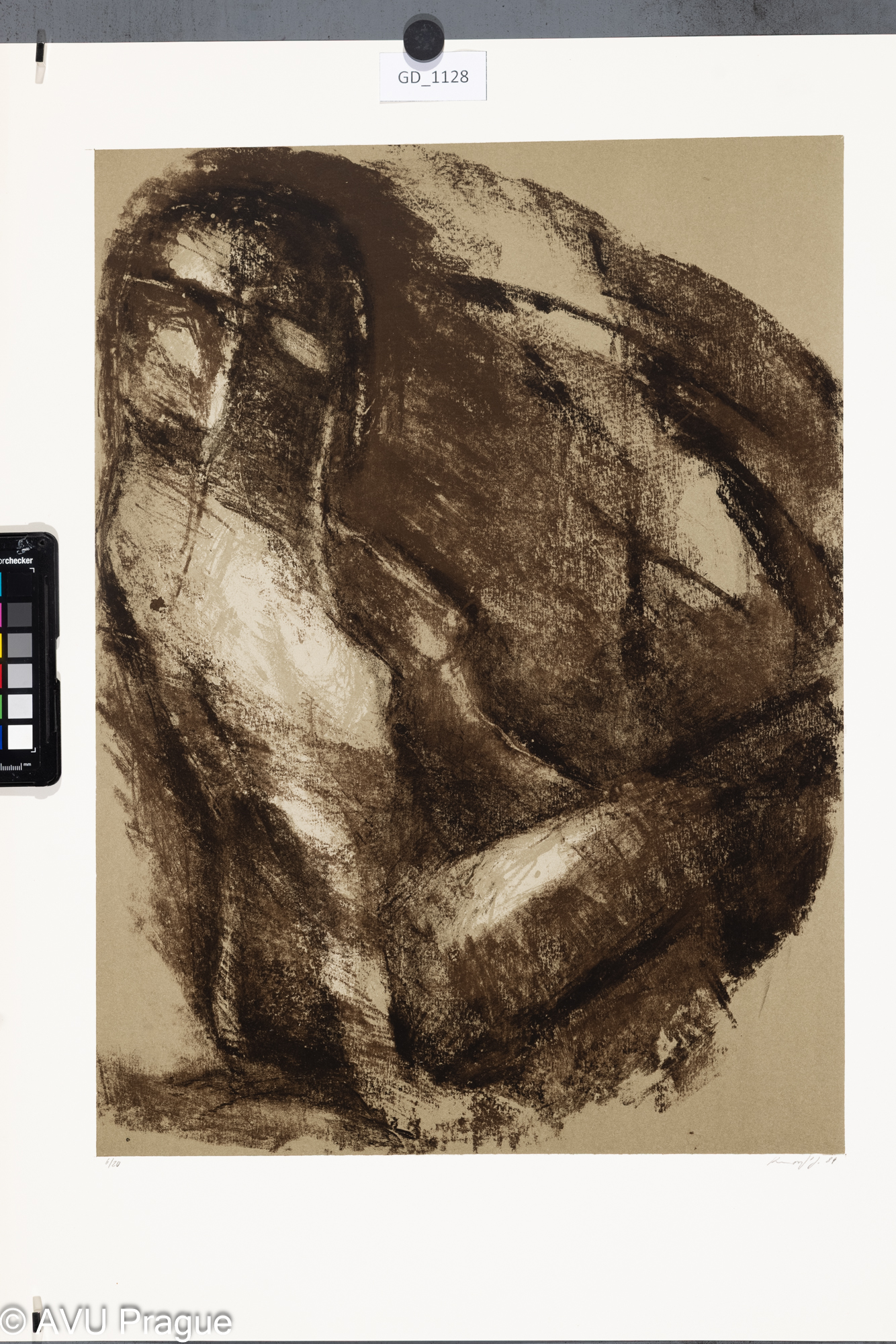 Jan Kunovský, sedící žena, 1984,Litografie -podtisk - dvě barvy,49,3 x 36,5, 63,9 x 49,5, Čepelák