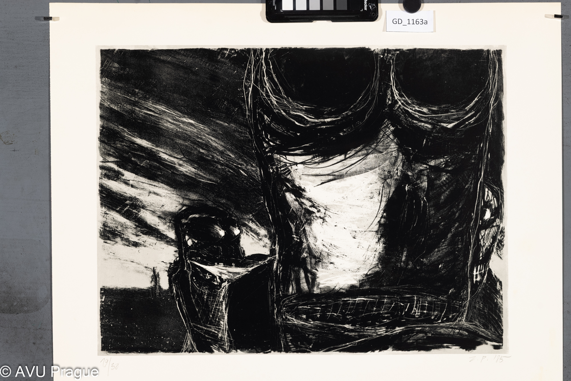 Z. P., Abstraktní kompozice, 1985,Litografie - dvě barvy, 34,5 x 45,5,45,6 x 56,3,