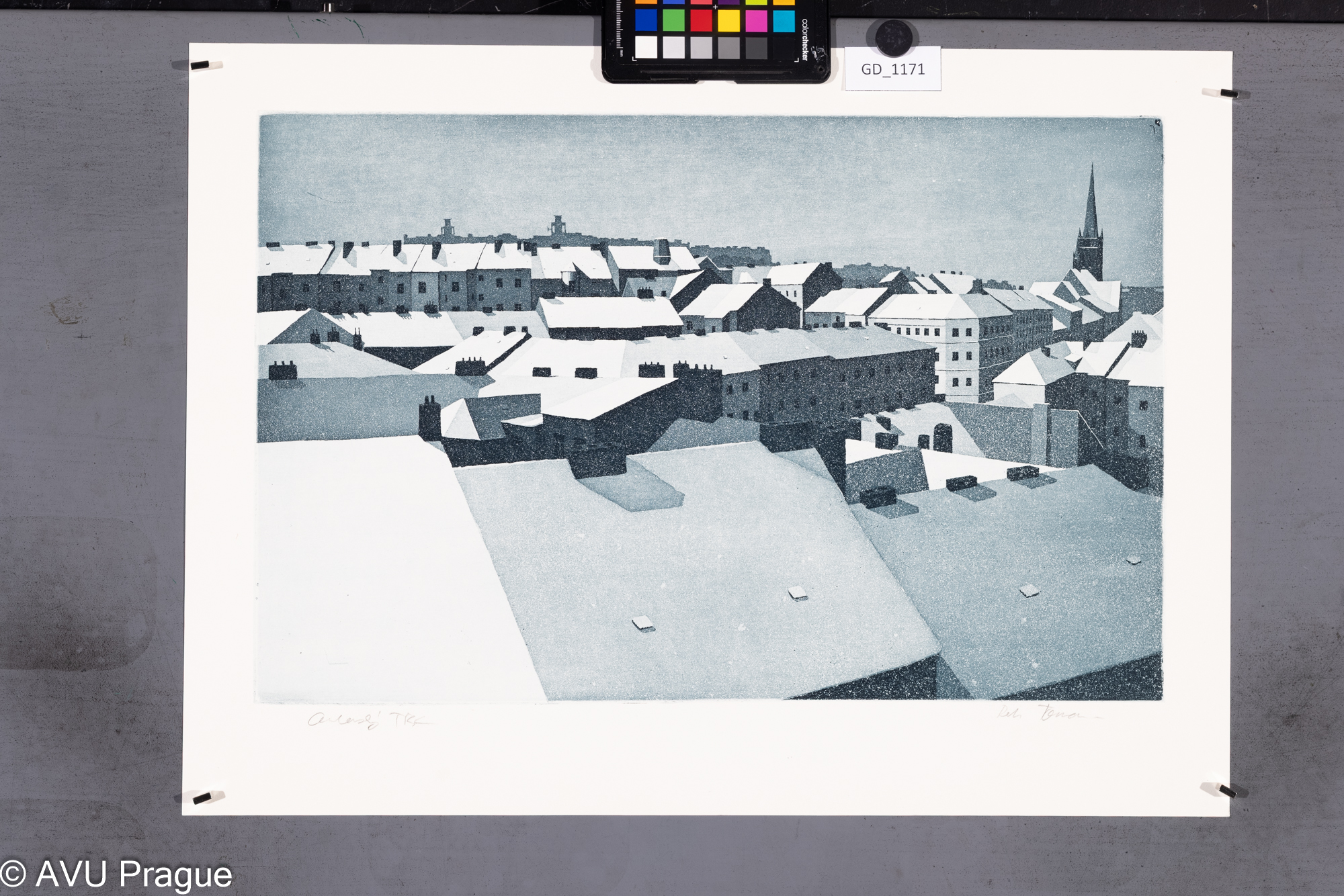 Petr Toman, Zasněžený Žižkov, Akvatinta, 32,3 x 49,5, 42 x 57,Čepelák