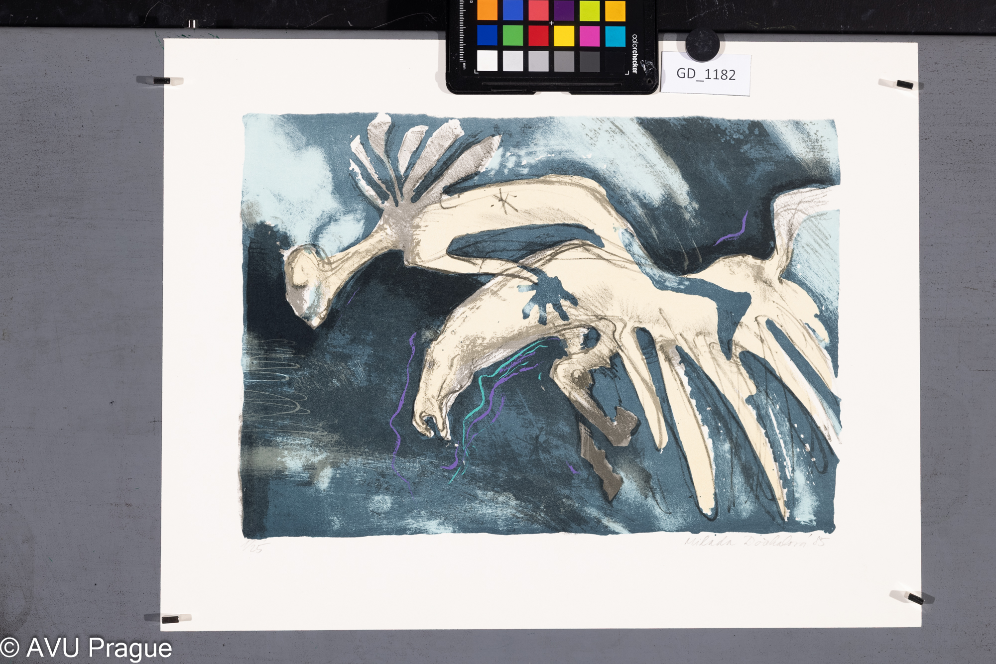 Milada Dočekalová, Na koni, 1985Litografie - tři barvy, 25 x 35,34,5 x 44,9, Čepelák