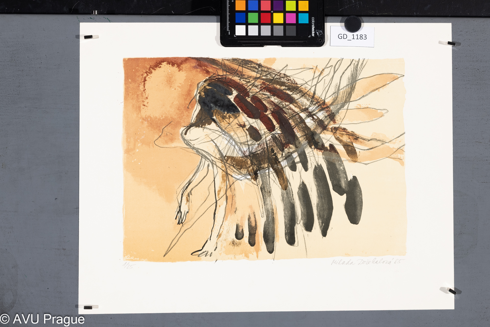 Milada Dočekalová, Člověk - pták, 1985, Litografie - tři barvy,         24 x 34, 34,5 x 44,9, Čepelák