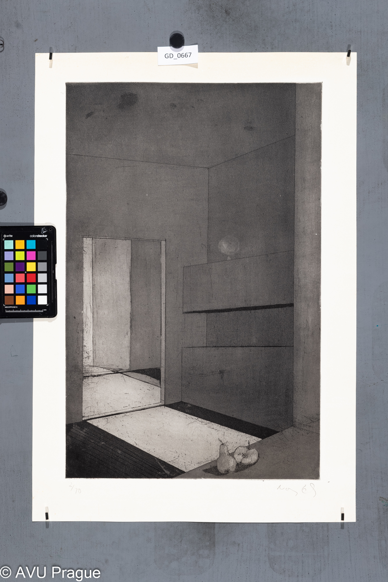 Zatiší s hruškou a jablkem