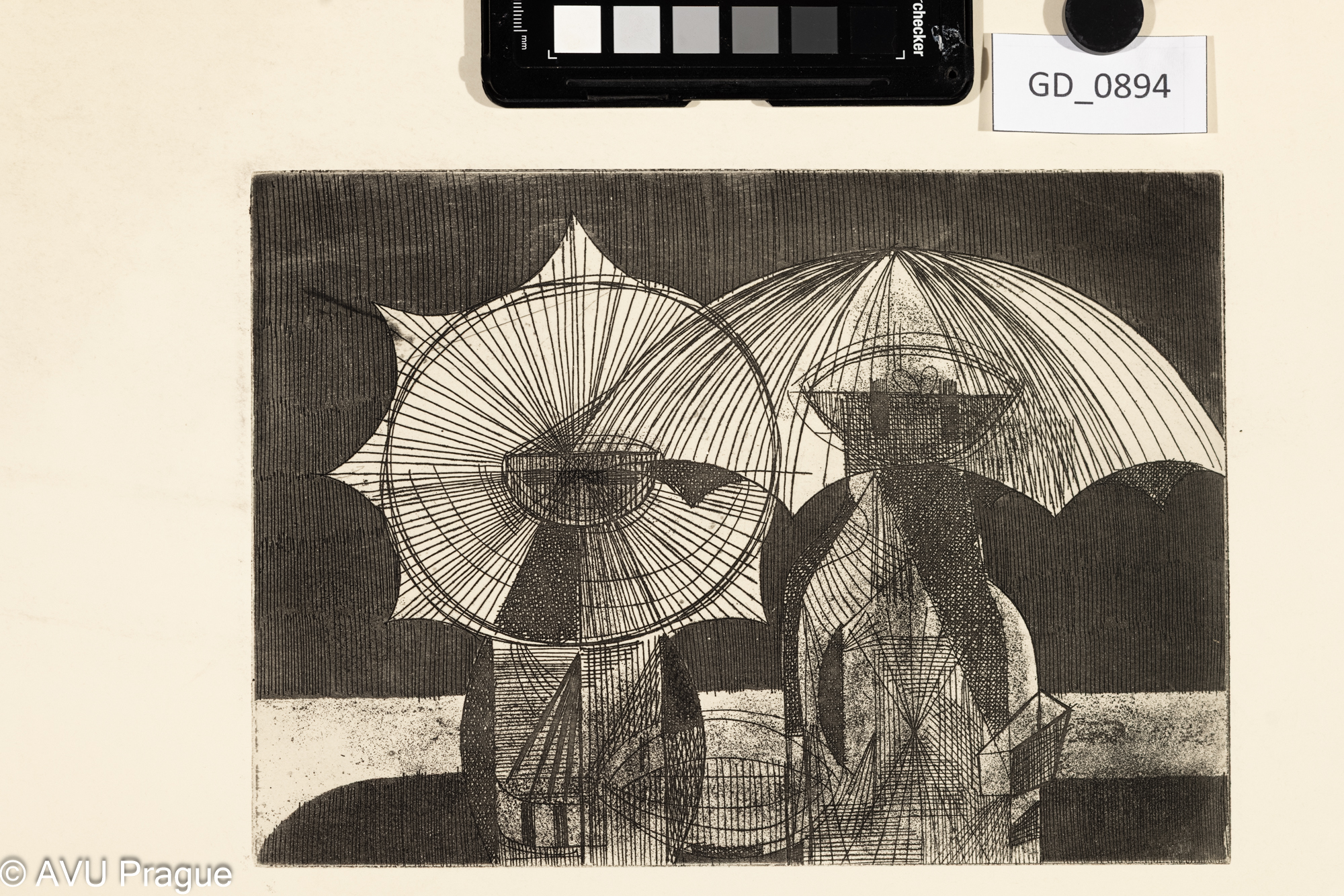 Kompozice_figury s deštníky_abstrakce